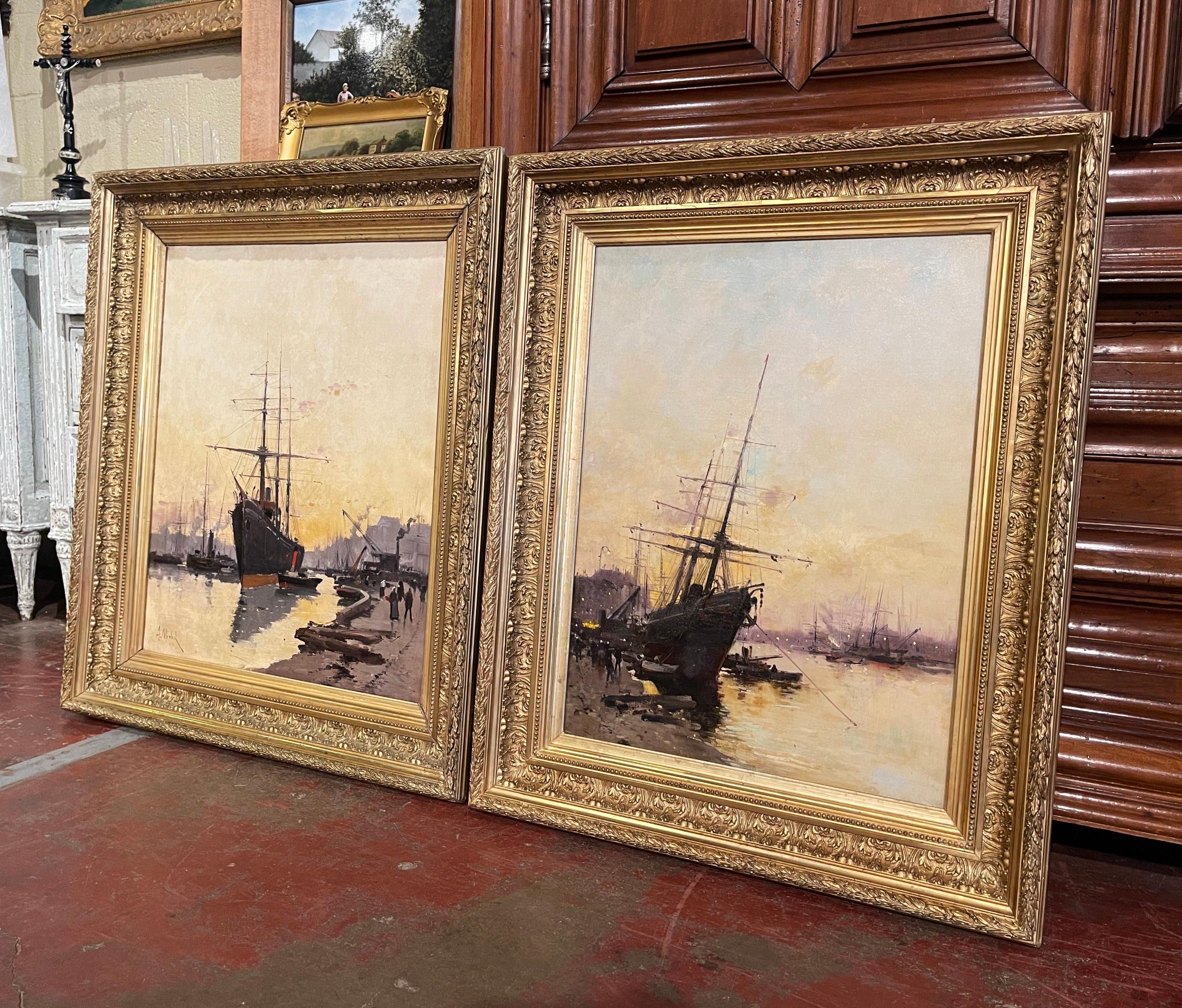 Pair of 19th Century Sailboat Oil Paintings Signed A Michel for E. Galien-Laloue For Sale 1