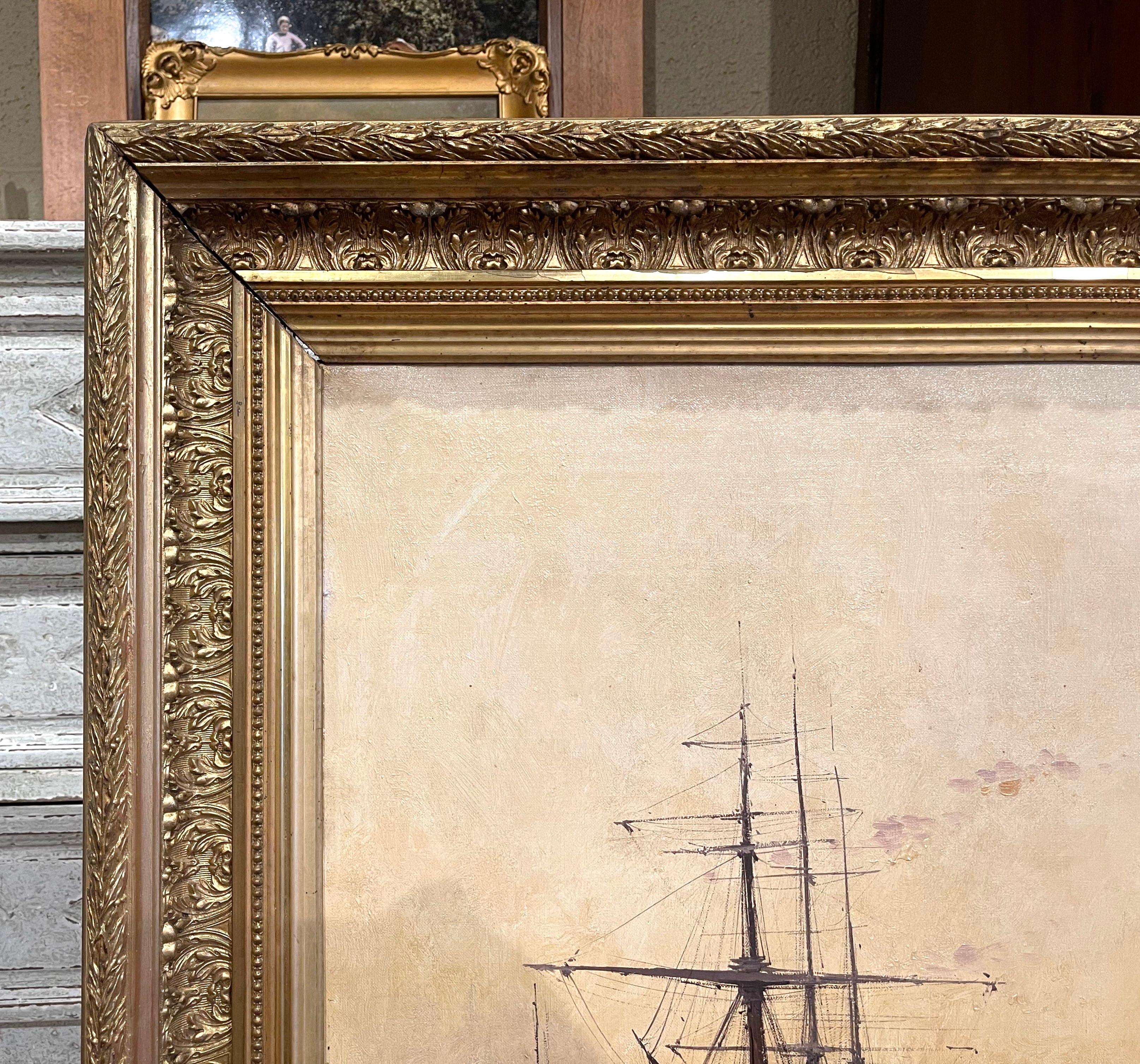 Paire de peintures à l'huile de voiliers du 19ème siècle signées A Michel pour E. Galien-Laloue en vente 2