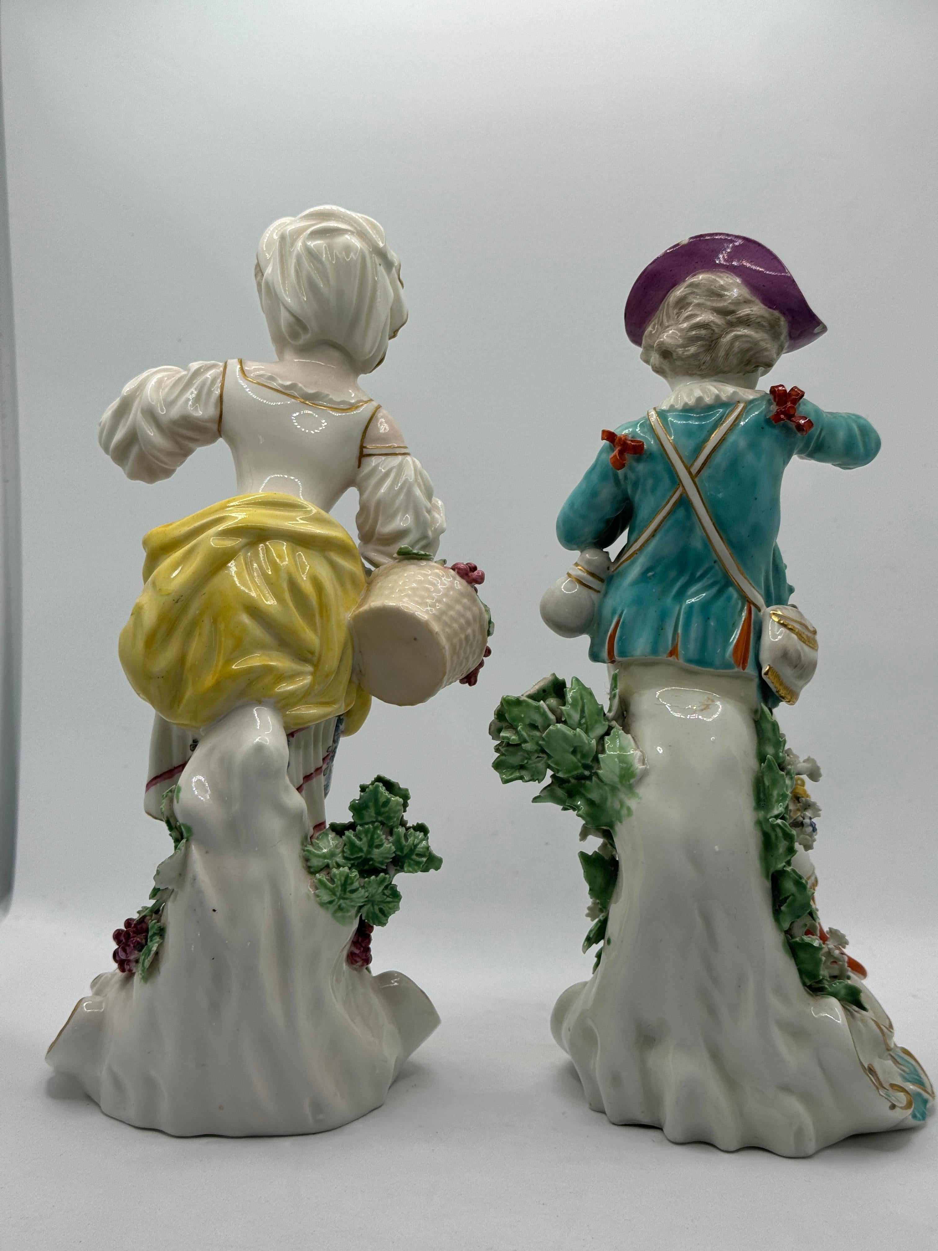 Hand-Painted Pair of 19th Century Samson Derby Figures of Autumn & Spring For Sale