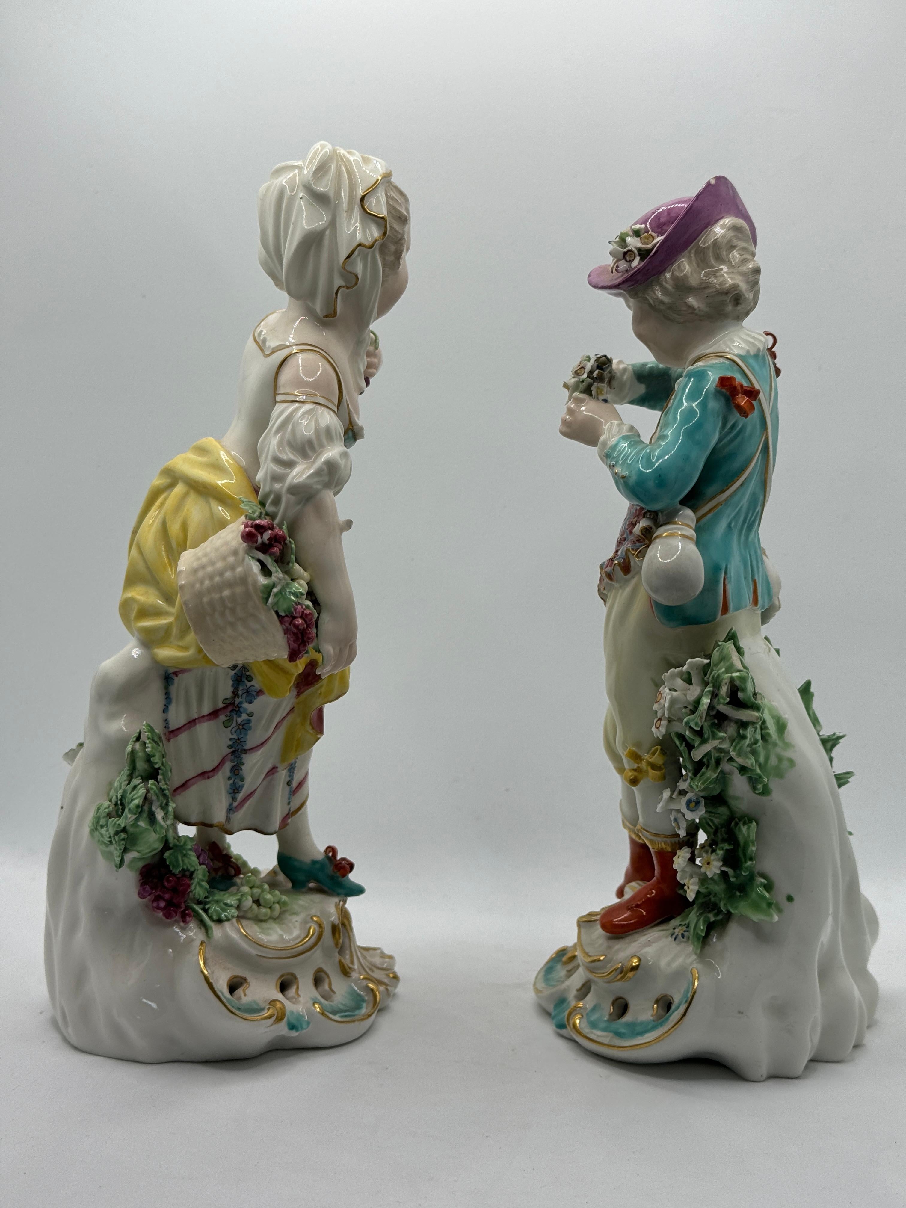Porcelain Pair of 19th Century Samson Derby Figures of Autumn & Spring For Sale