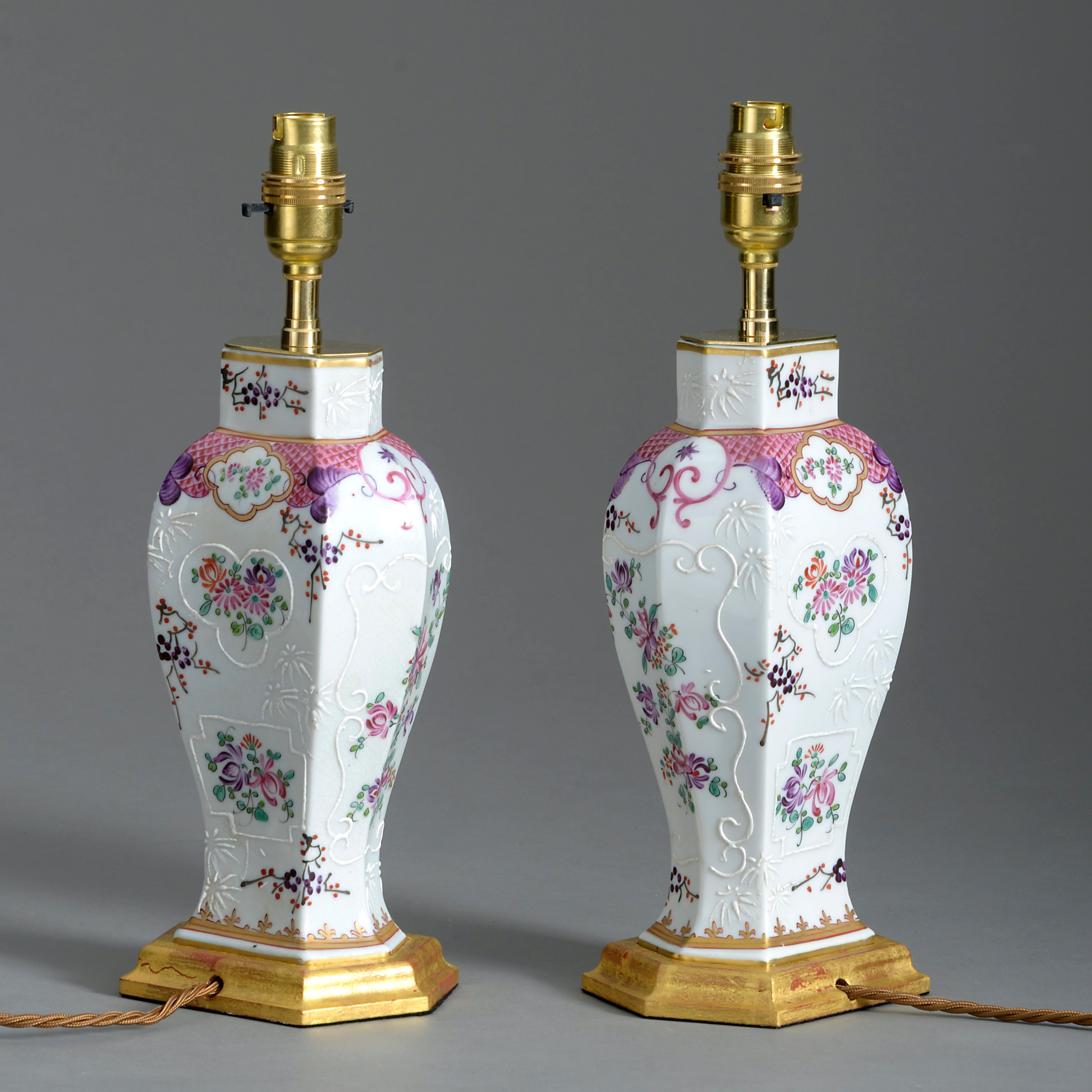 Chinese Export Pair of 19th Century Samson Famille Rose Porcelain Vase Lamps