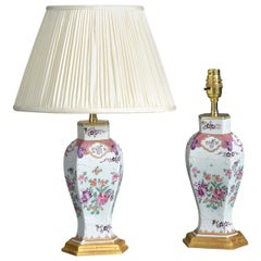 Pair of 19th Century Samson Famille Rose Porcelain Vase Lamps