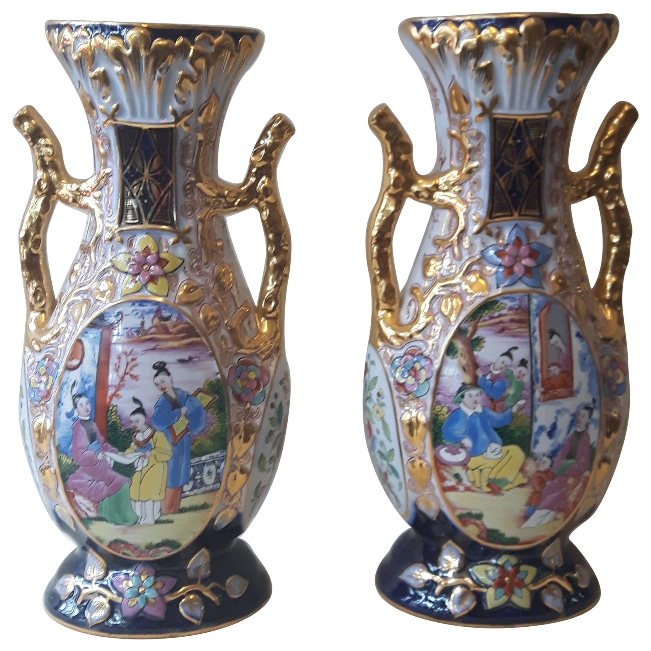 Pair of 19th Century Samson Vases For Sale