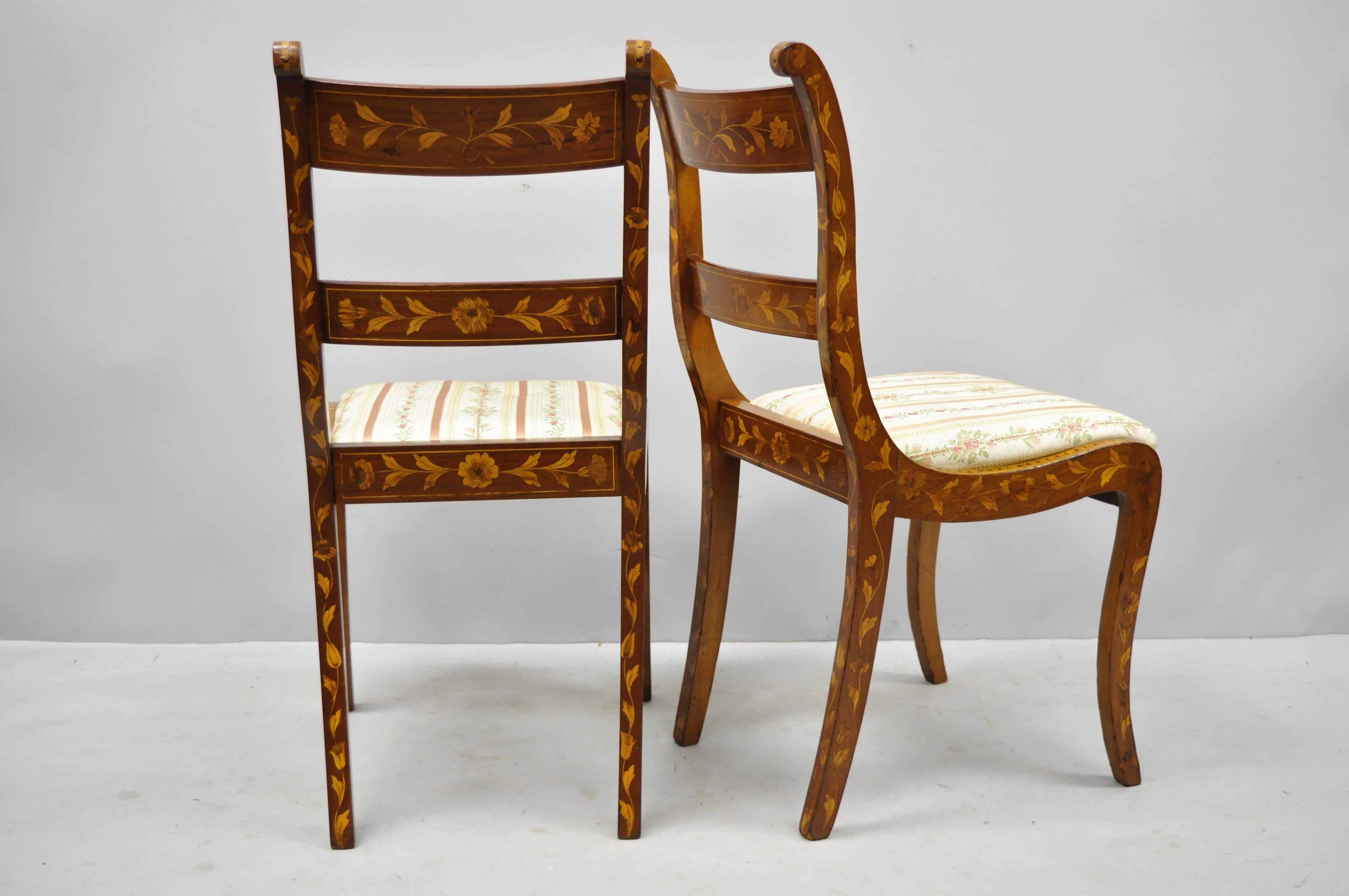 Pair of 19th Century Satinwood Dutch Marquetry Inlay Regency Side Chairs 6