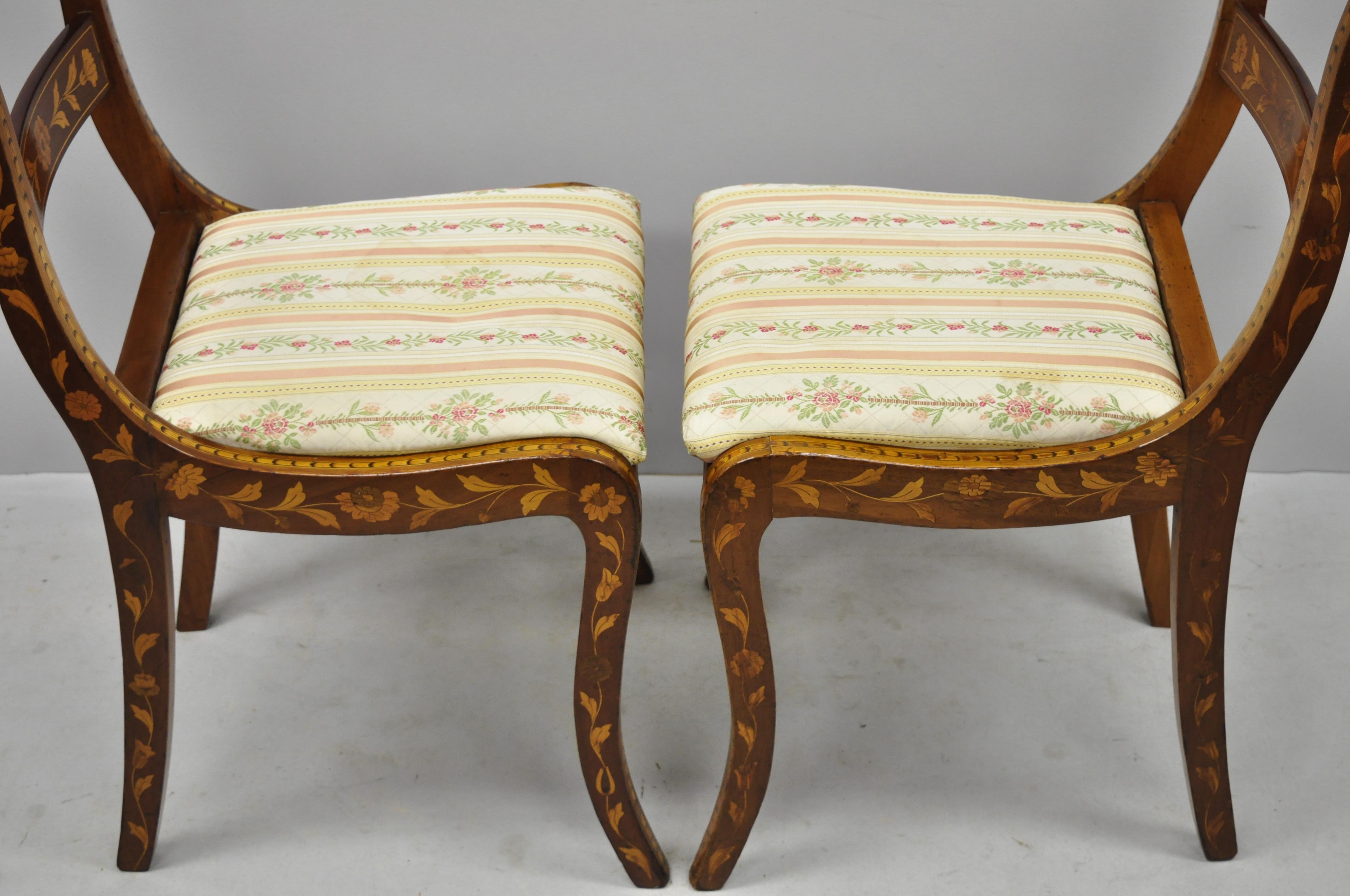 Pair of 19th Century Satinwood Dutch Marquetry Inlay Regency Side Chairs 7