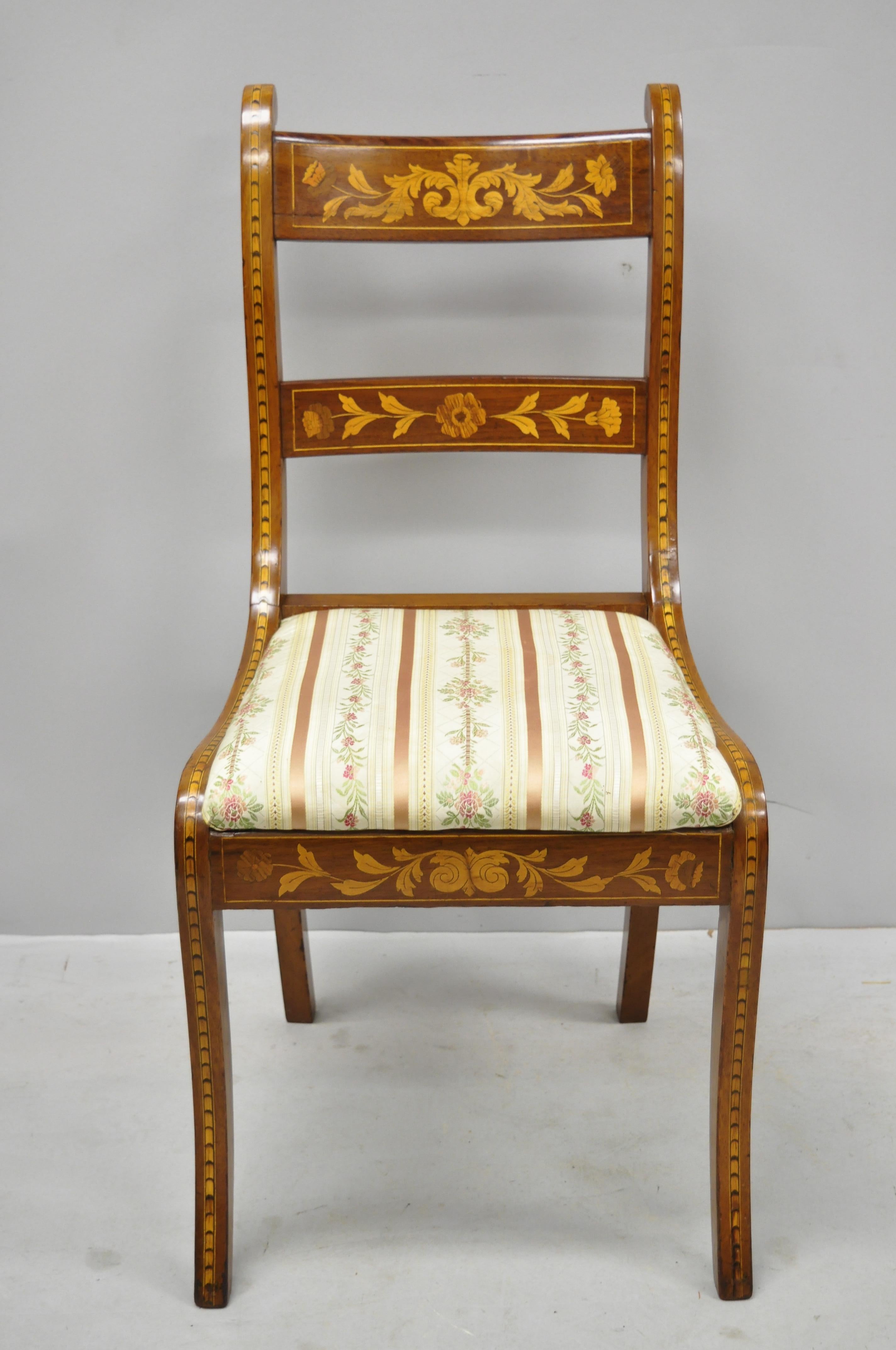 Pair of 19th Century Satinwood Dutch Marquetry Inlay Regency Side Chairs 8