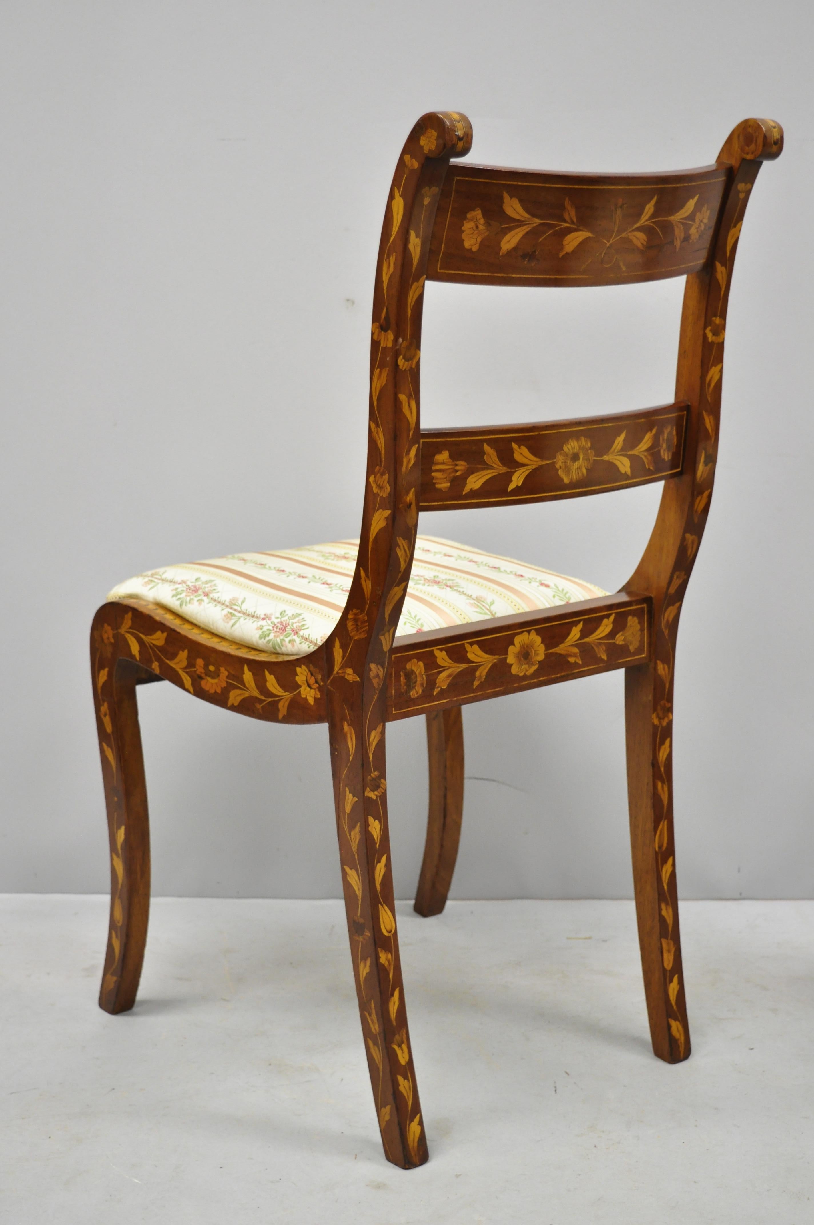 Pair of 19th Century Satinwood Dutch Marquetry Inlay Regency Side Chairs In Good Condition In Philadelphia, PA