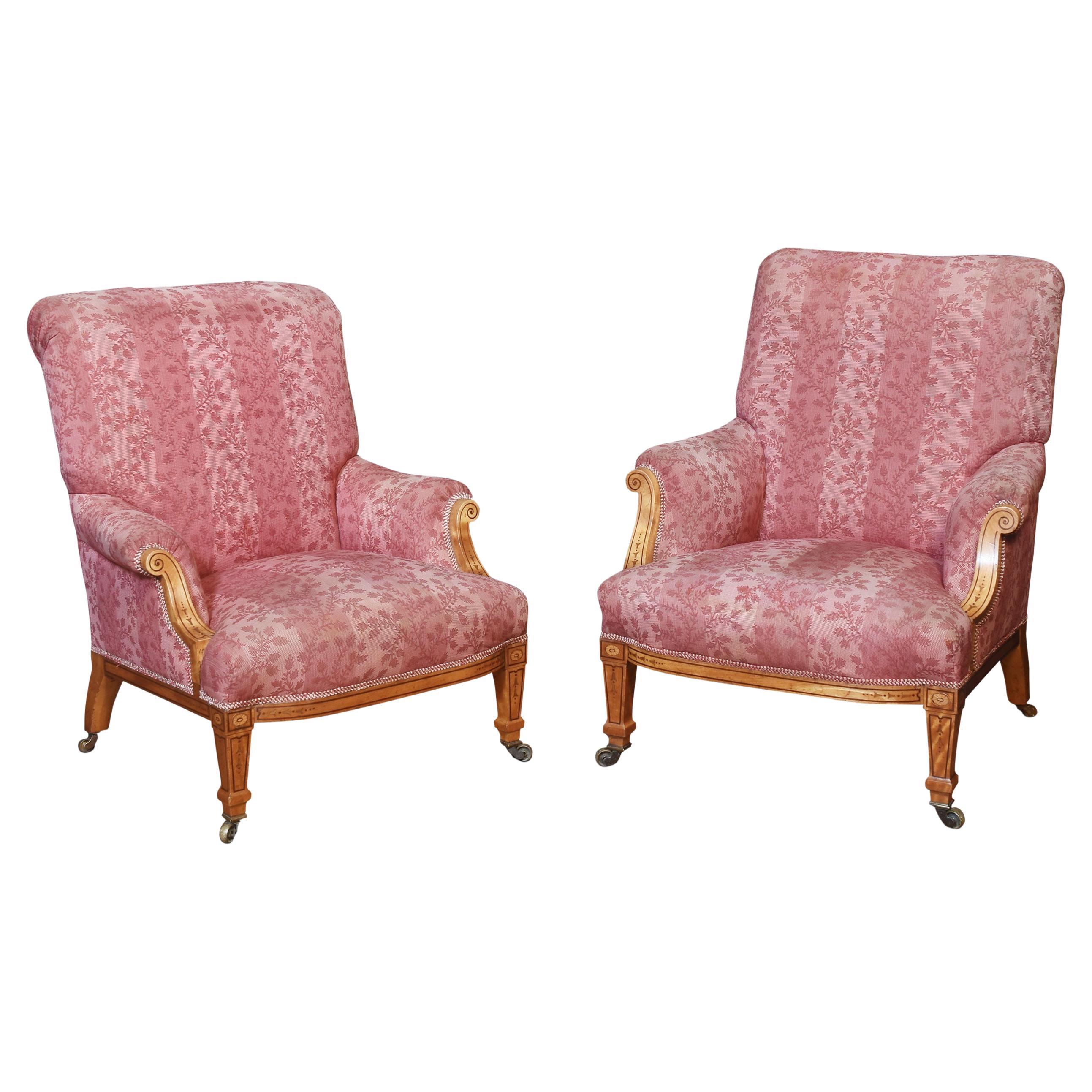 Pair of 19th century satinwood Lounge chairs For Sale