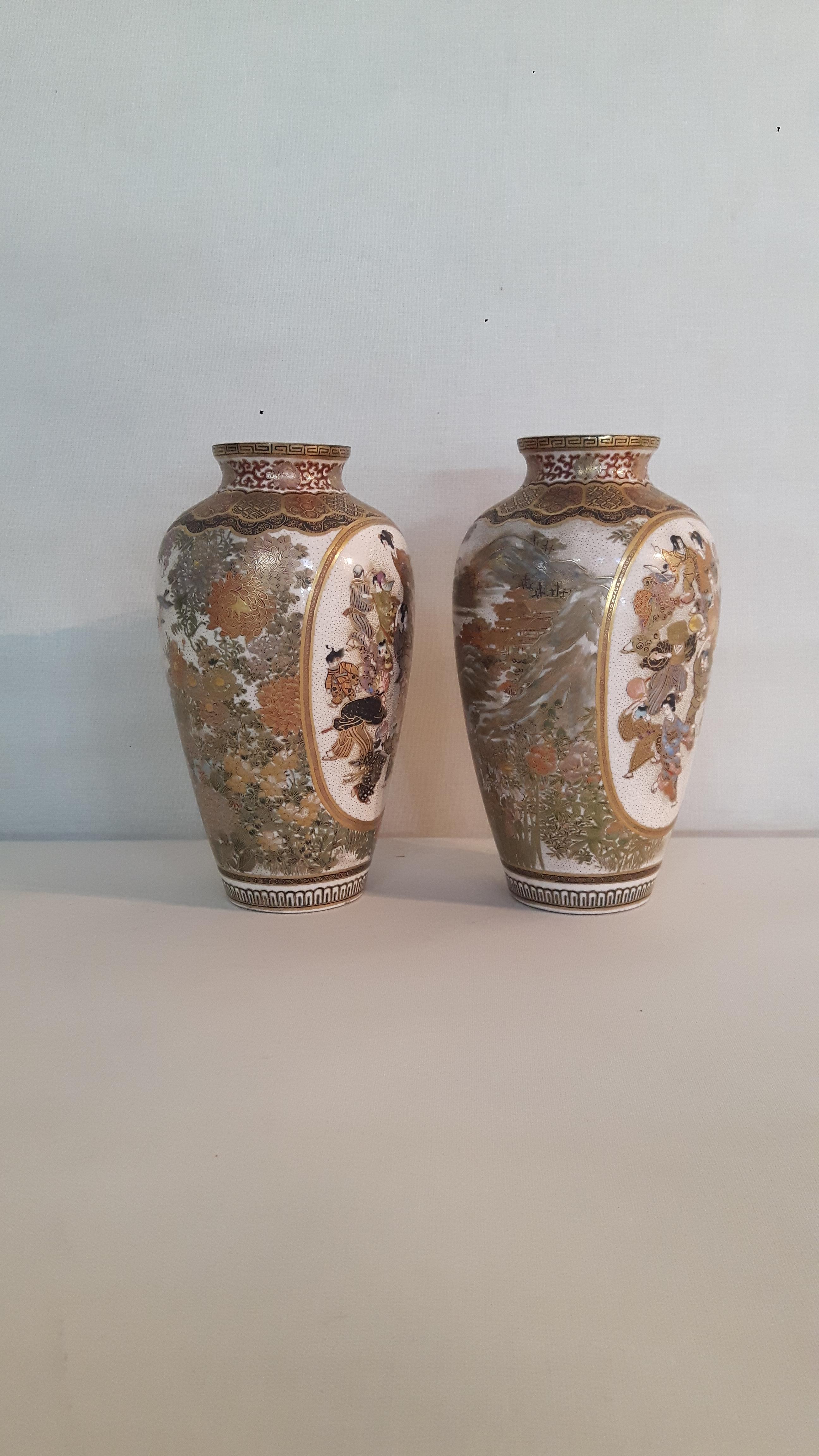 Japanese Pair of 19th Century Satsuma Vases