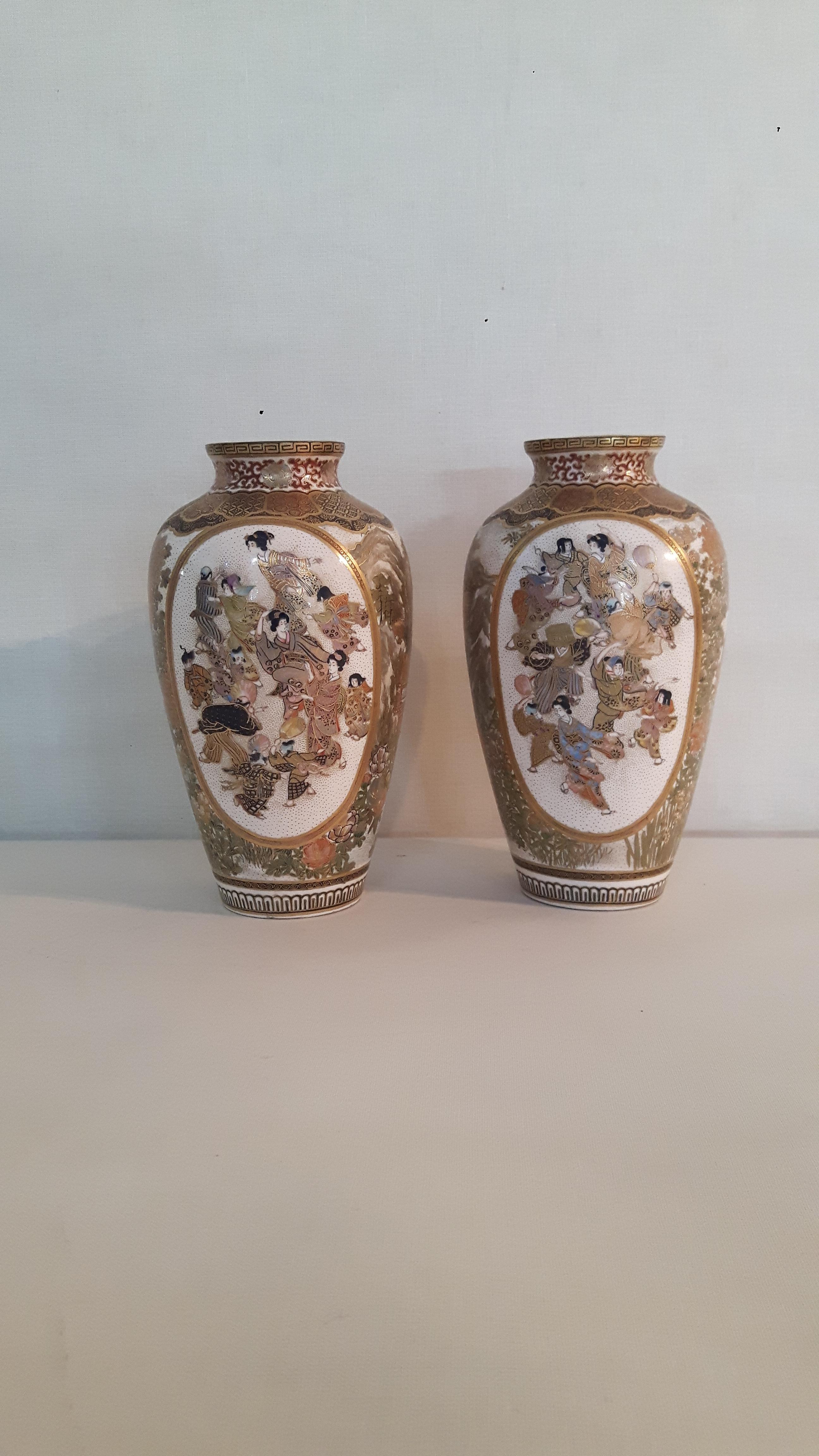 Glazed Pair of 19th Century Satsuma Vases