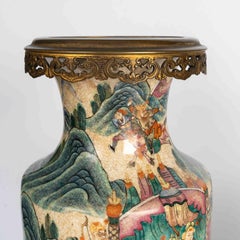 Pair Of 19th Century Satsuma Vases Made Of Porcelain With Bronze Bases.