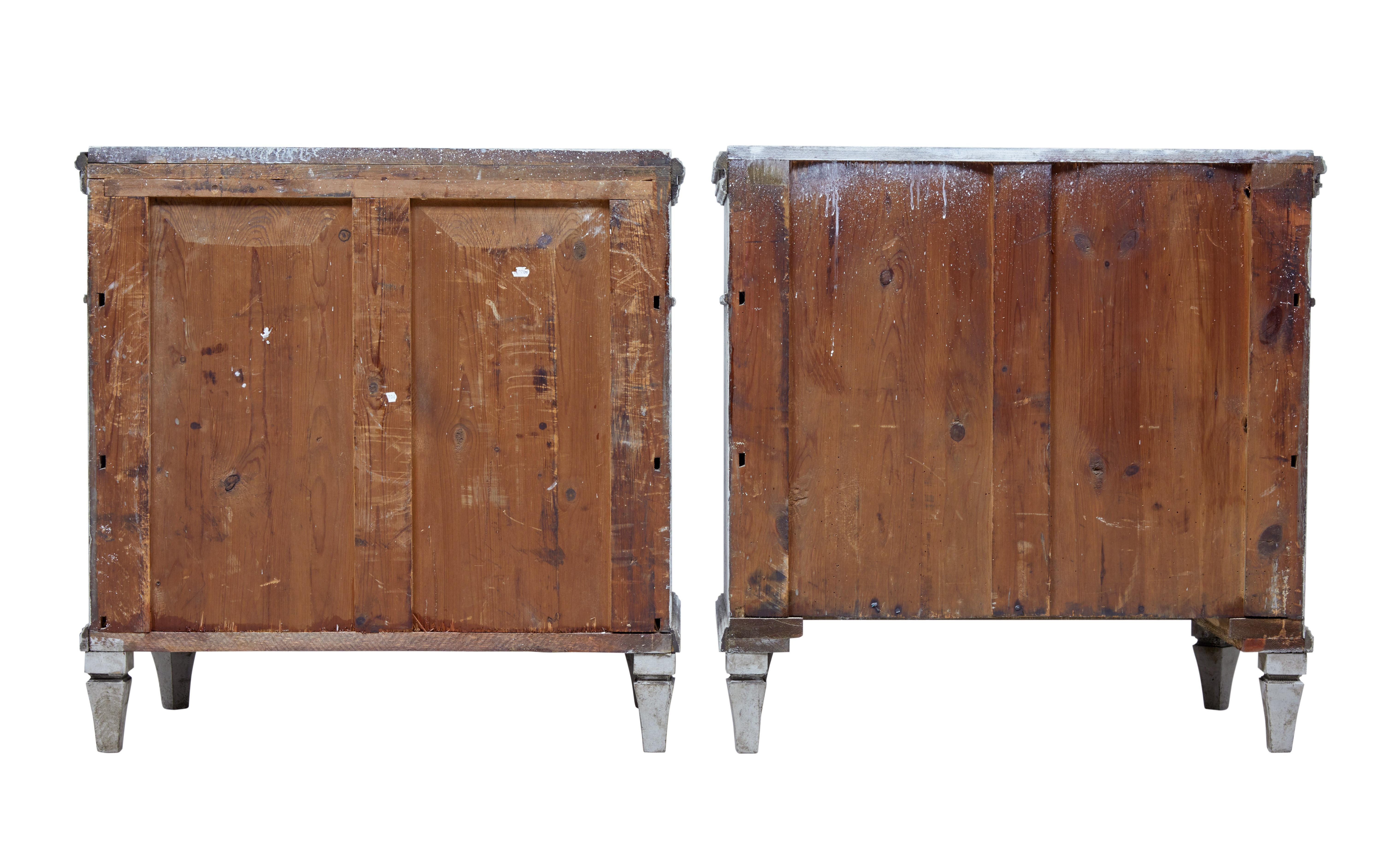 Hand-Painted Pair of 19th Century Scandinavian Commodes with Faux Marble Tops