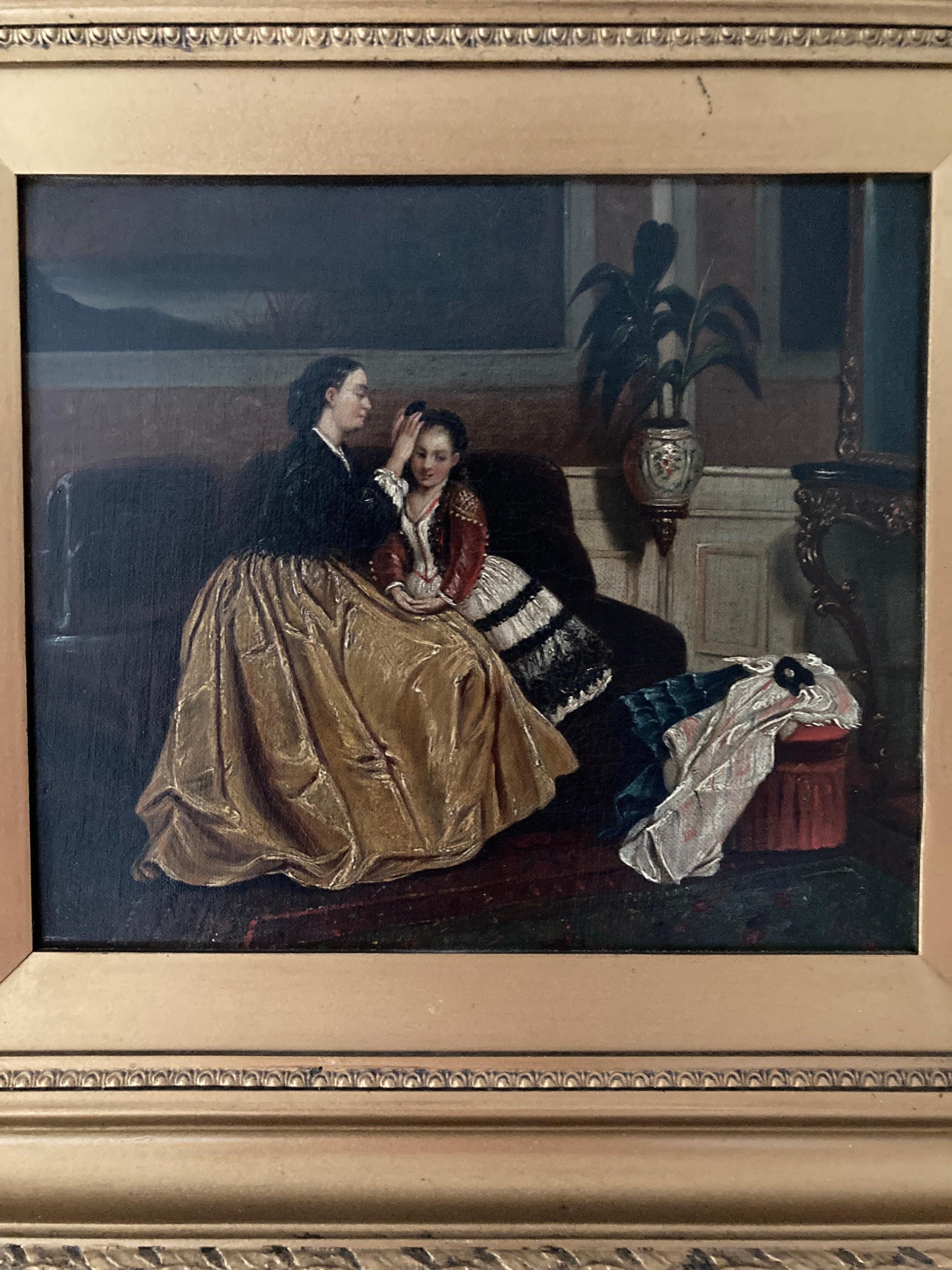 Hand-Painted Pair of 19th Century School, Oil on Canvas, Conversation Pieces  For Sale