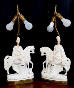 Pair of 19th Century Scottish Highland Hunter Staffordshire Figures Table Lamps