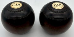 Pair of 19th Century Scottish  Monogramed Hardwood Lawn Balls