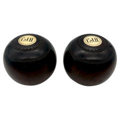 Pair of 19th Century Scottish  Monogramed Hardwood Lawn Balls