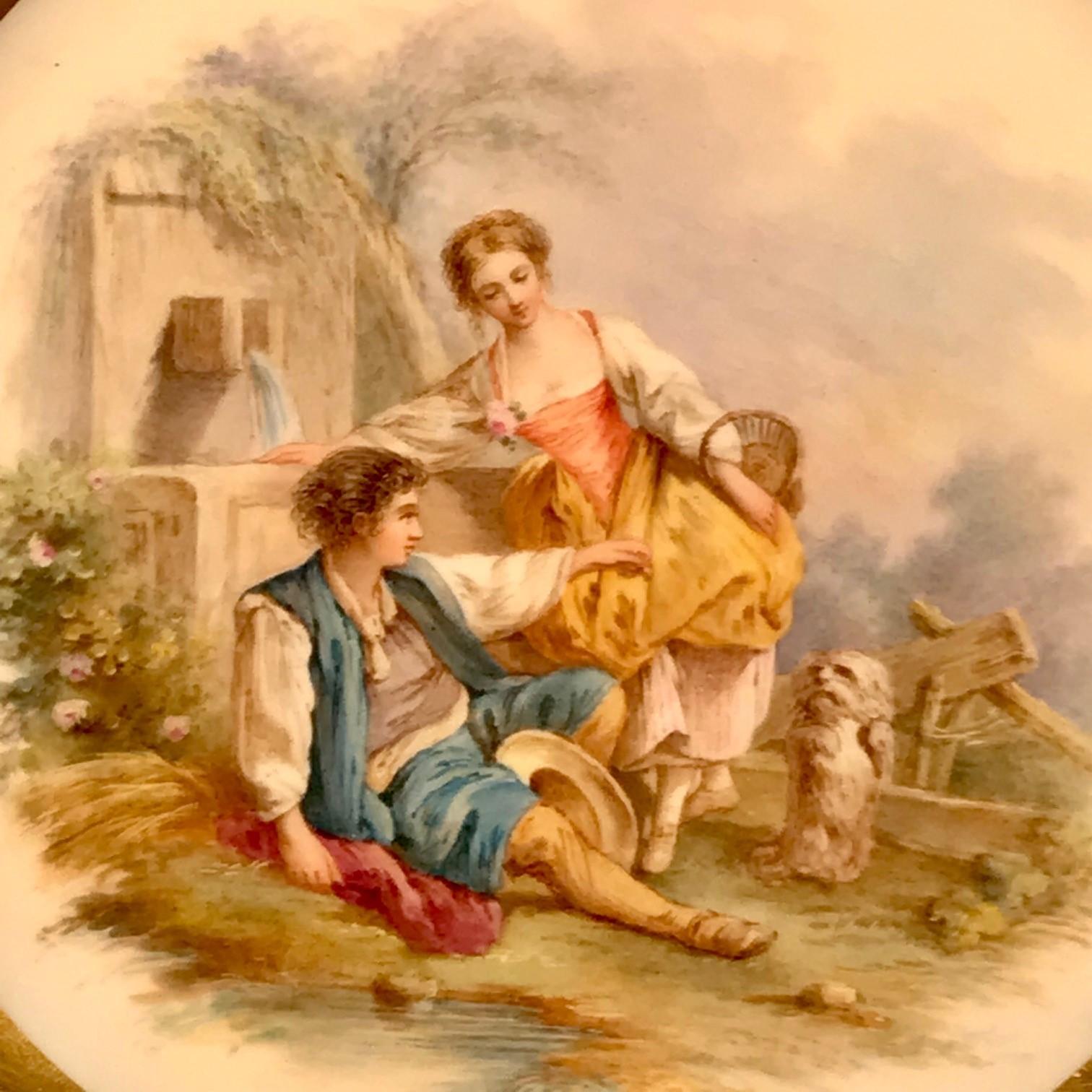 Painted Pair of  19th Century Sevres Porcelain Cabinet Plates : Scenes Gallants For Sale