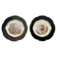 Antique Pair of  19th Century Sevres Porcelain Cabinet Plates : Scenes Gallants