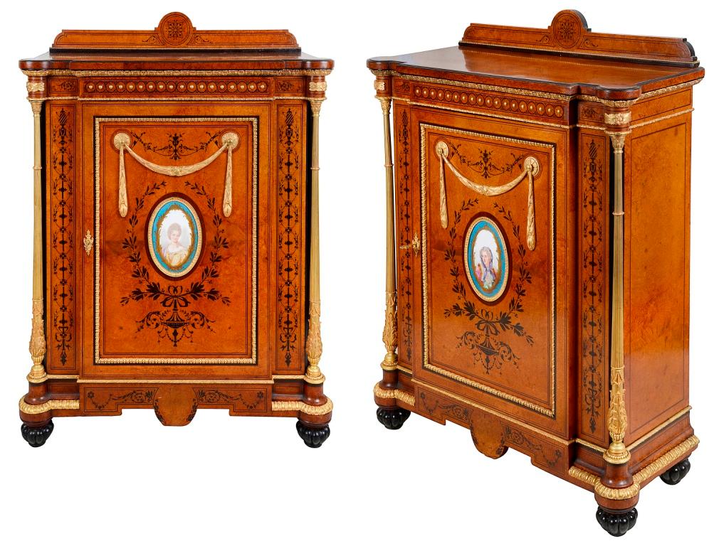 Pair of 19th Century Sevres Porcelain Mounted Side Cabinets For Sale 2