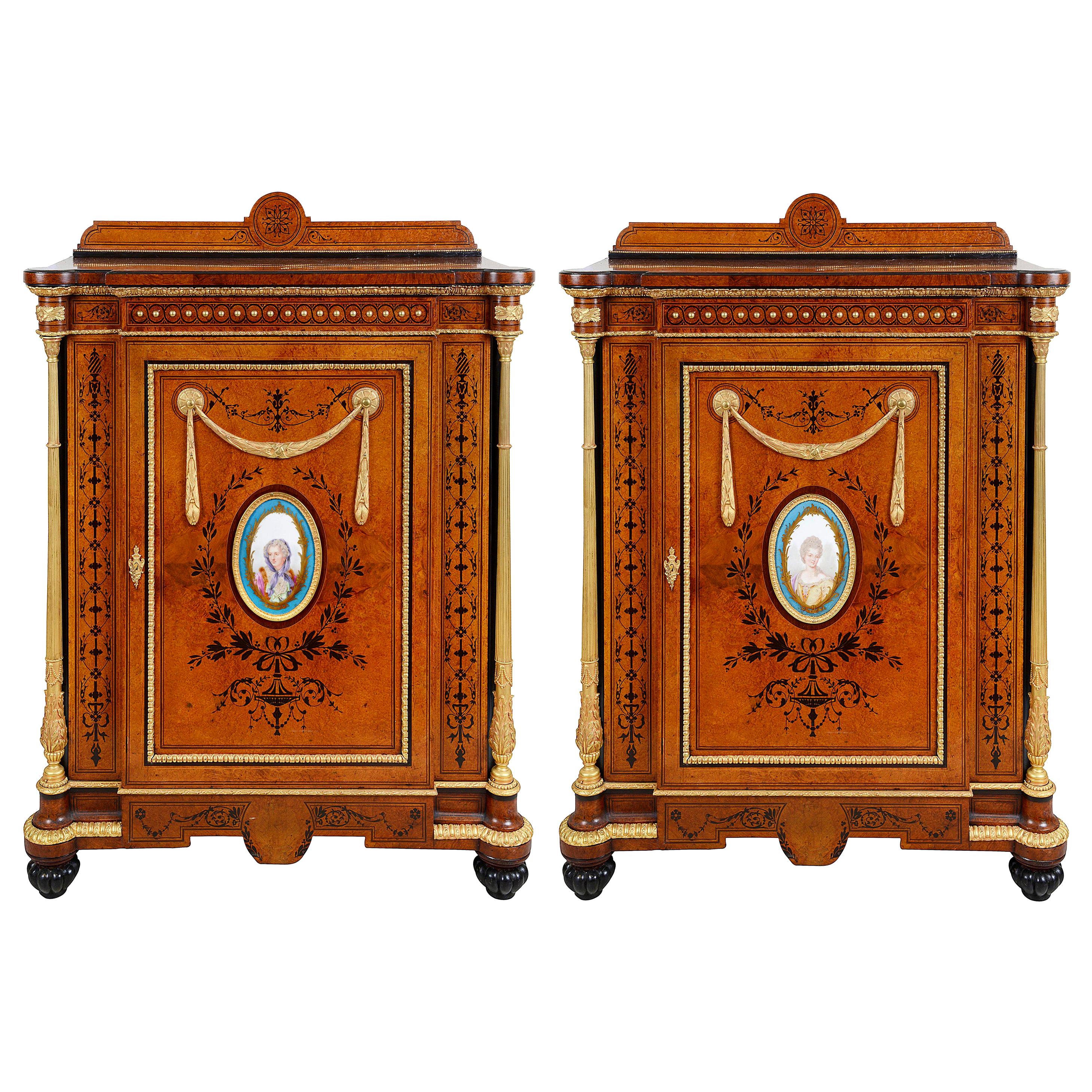 Pair of 19th Century Sevres Porcelain Mounted Side Cabinets For Sale