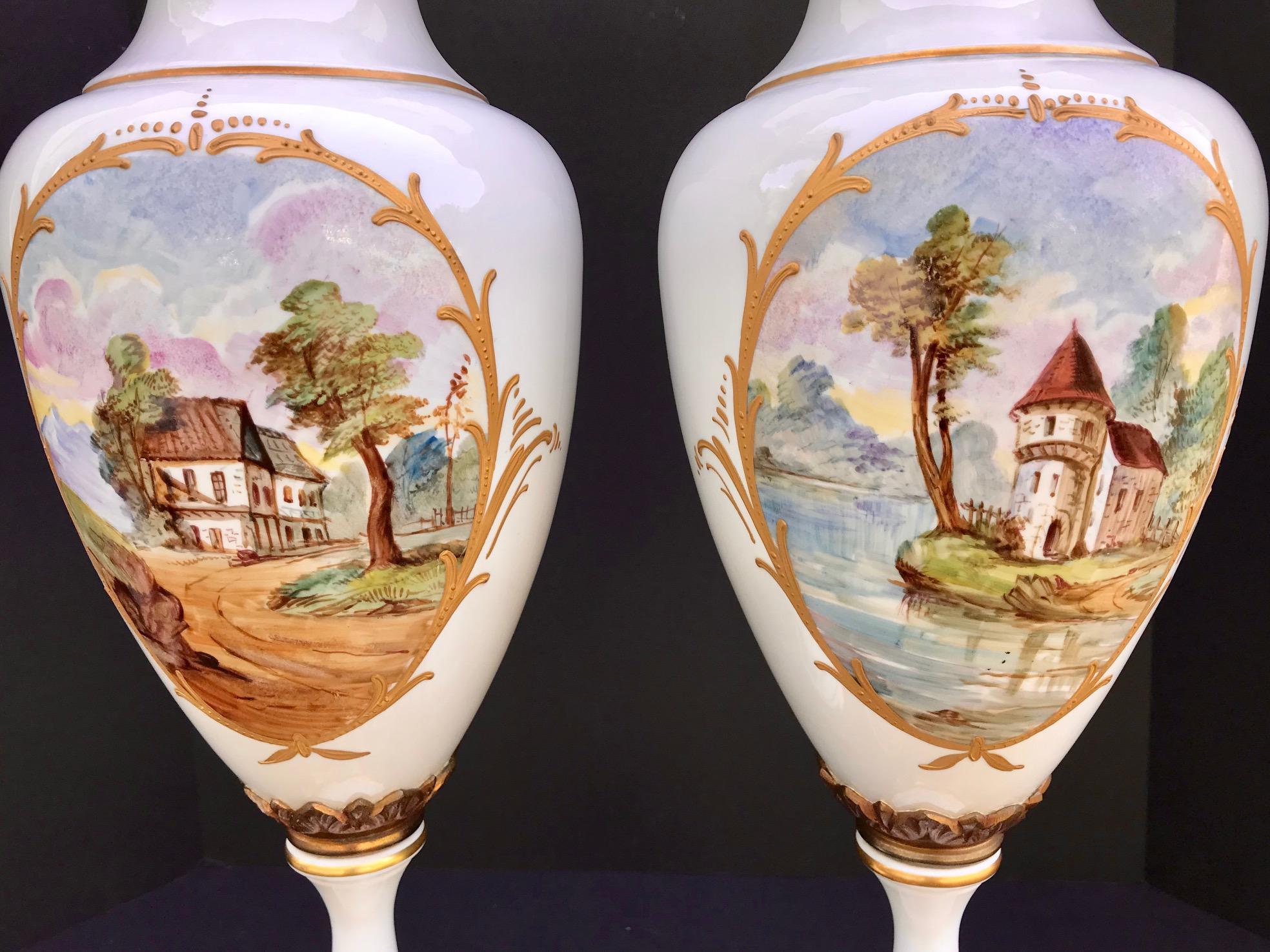 Pair of 19th Century Sèvres Porcelain Vase Lamps, France In Good Condition In Vero Beach, FL
