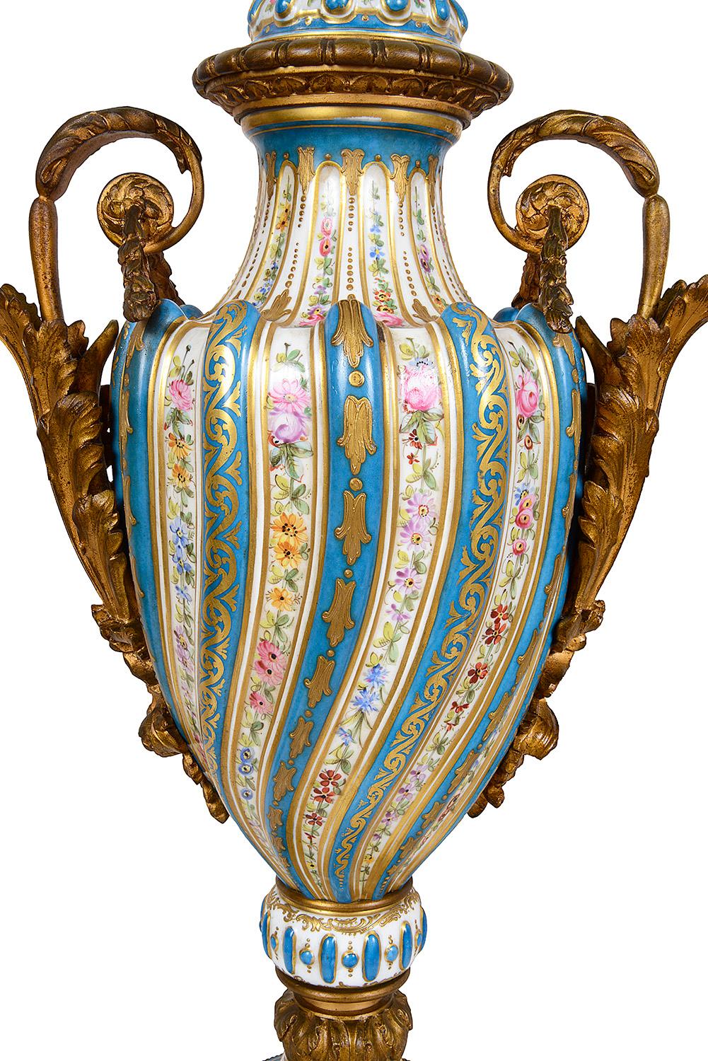 French Pair of 19th Century Sèvres Style Lidded Vases For Sale