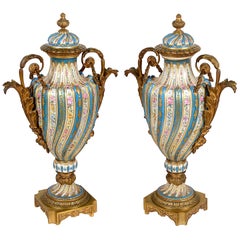 Antique Pair of 19th Century Sèvres Style Lidded Vases