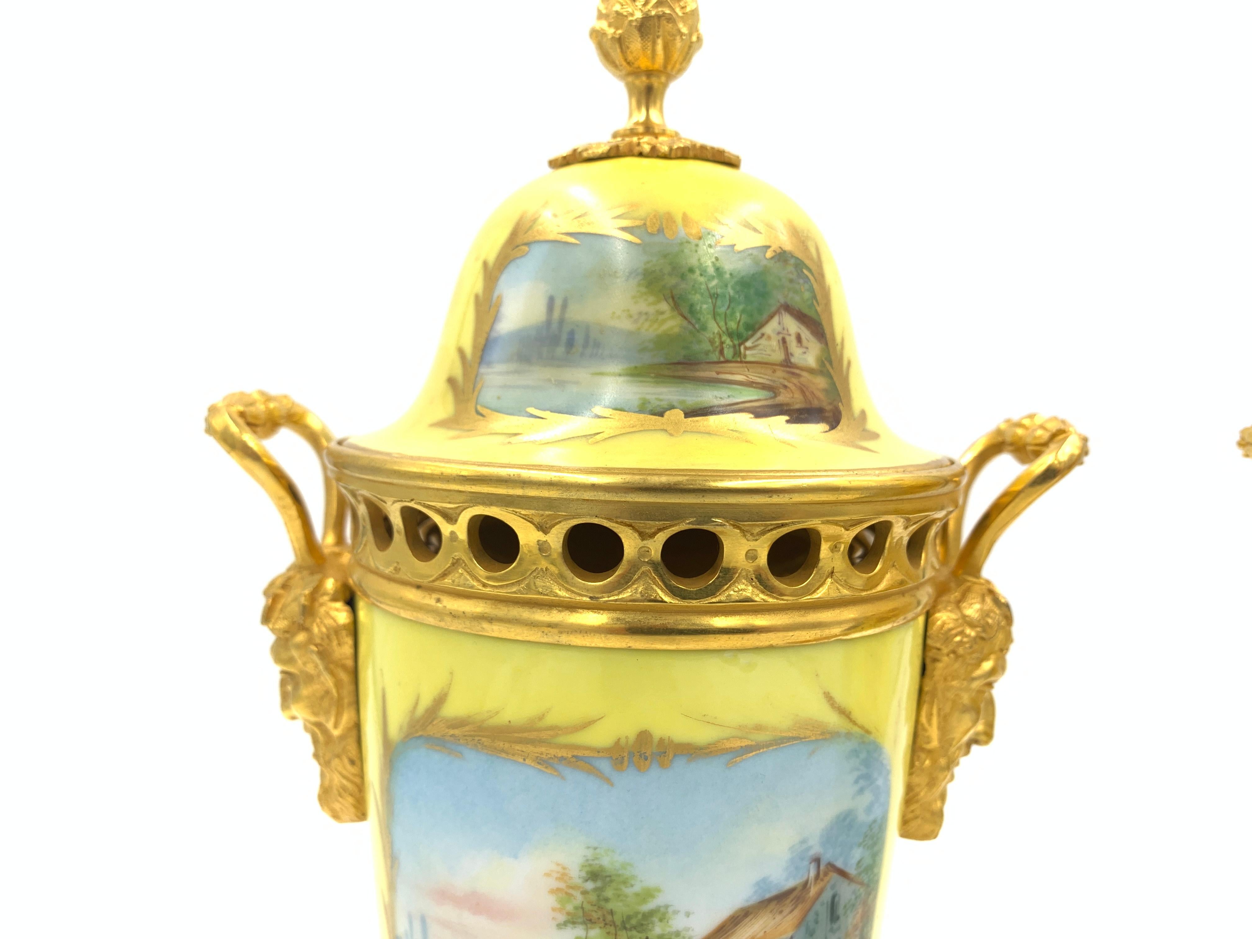 Pair of 19th Century Sevres Style Porcelain and Ormolu Lidded Vases 8