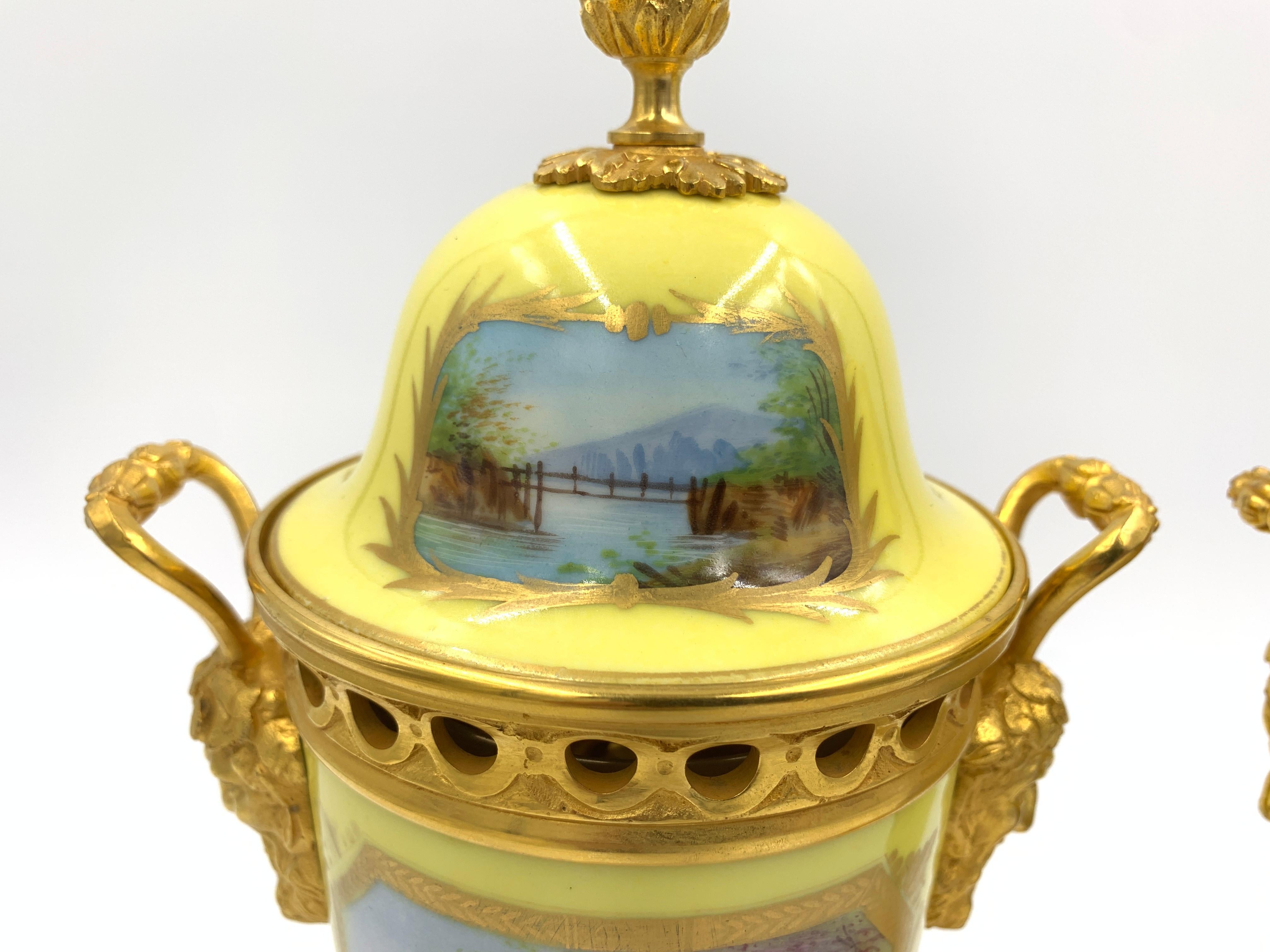 Pair of 19th Century Sevres Style Porcelain and Ormolu Lidded Vases 10