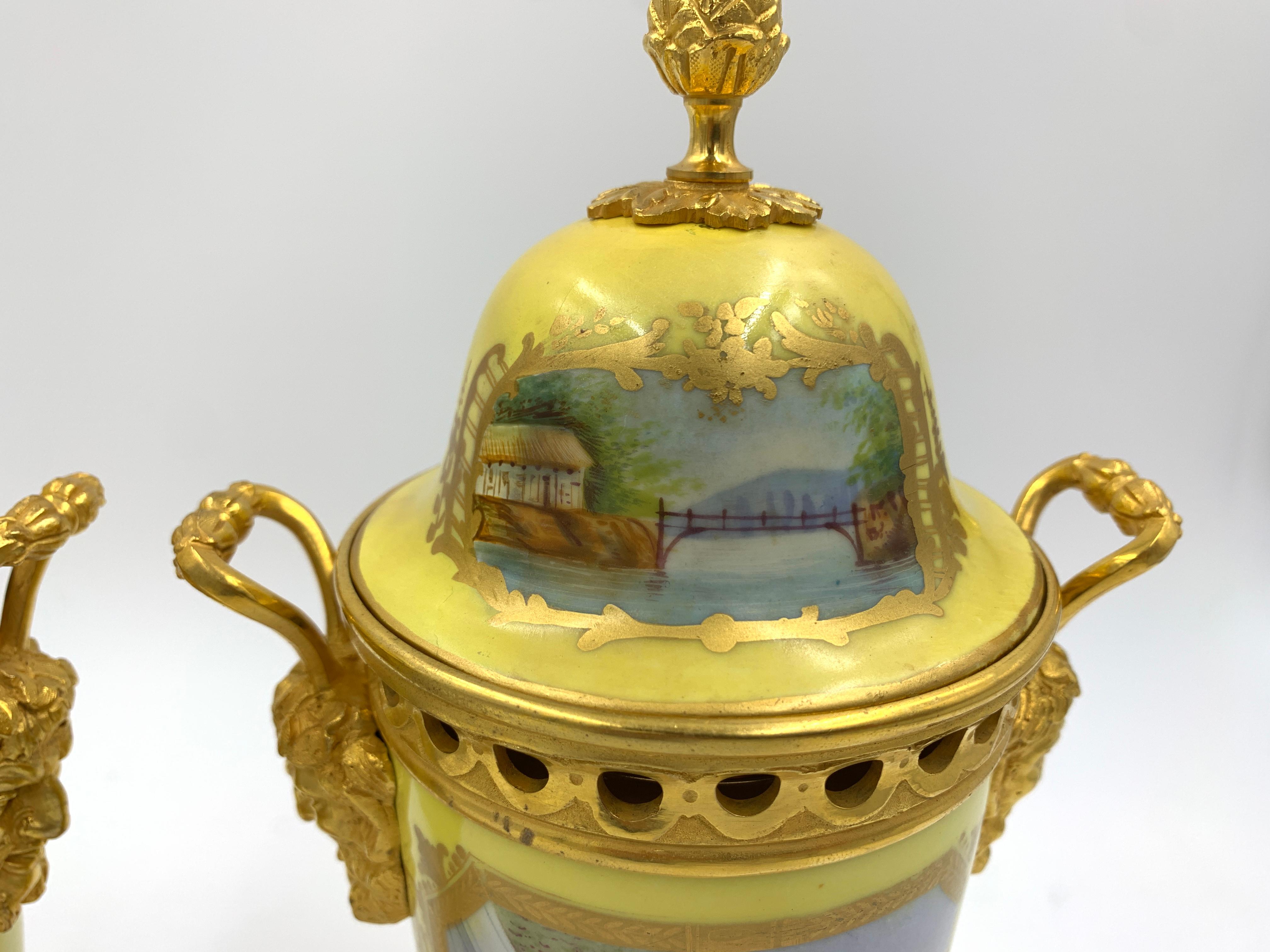 Pair of 19th Century Sevres Style Porcelain and Ormolu Lidded Vases 11
