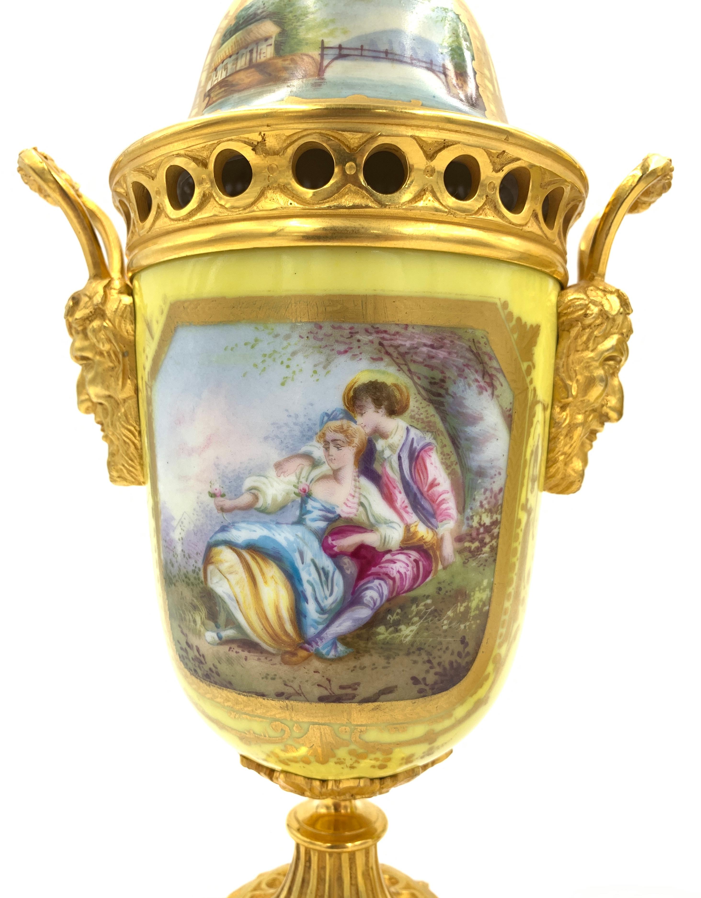 Pair of 19th Century Sevres Style Porcelain and Ormolu Lidded Vases In Good Condition In London, GB