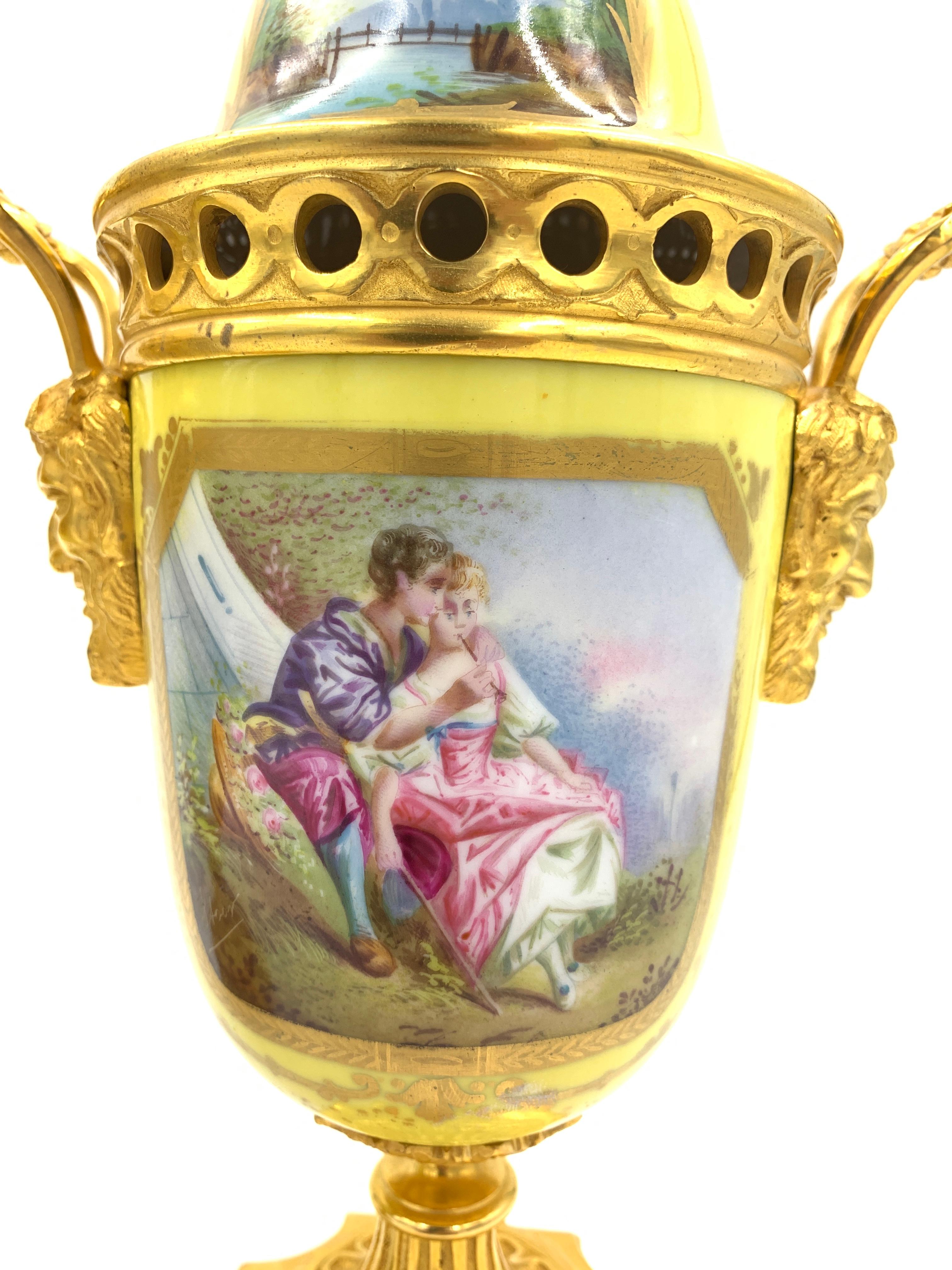 Pair of 19th Century Sevres Style Porcelain and Ormolu Lidded Vases 3