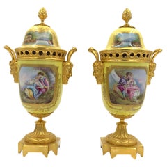Pair of 19th Century Sevres Style Porcelain and Ormolu Lidded Vases