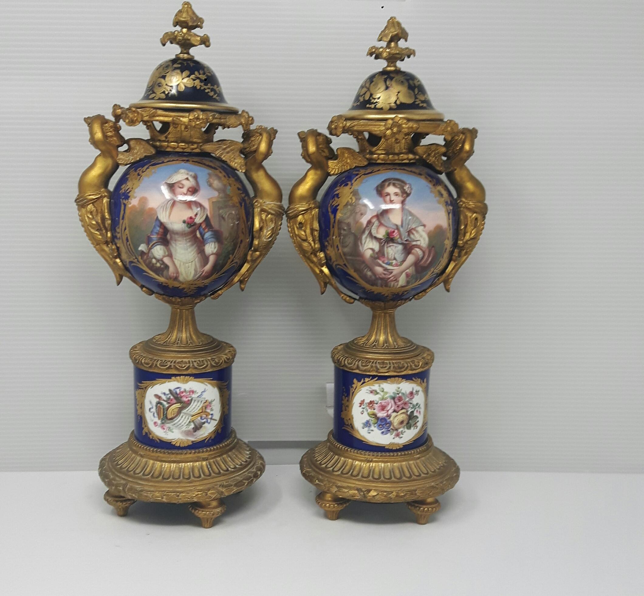 French Pair of 19th Century Sèvres-Style Vases