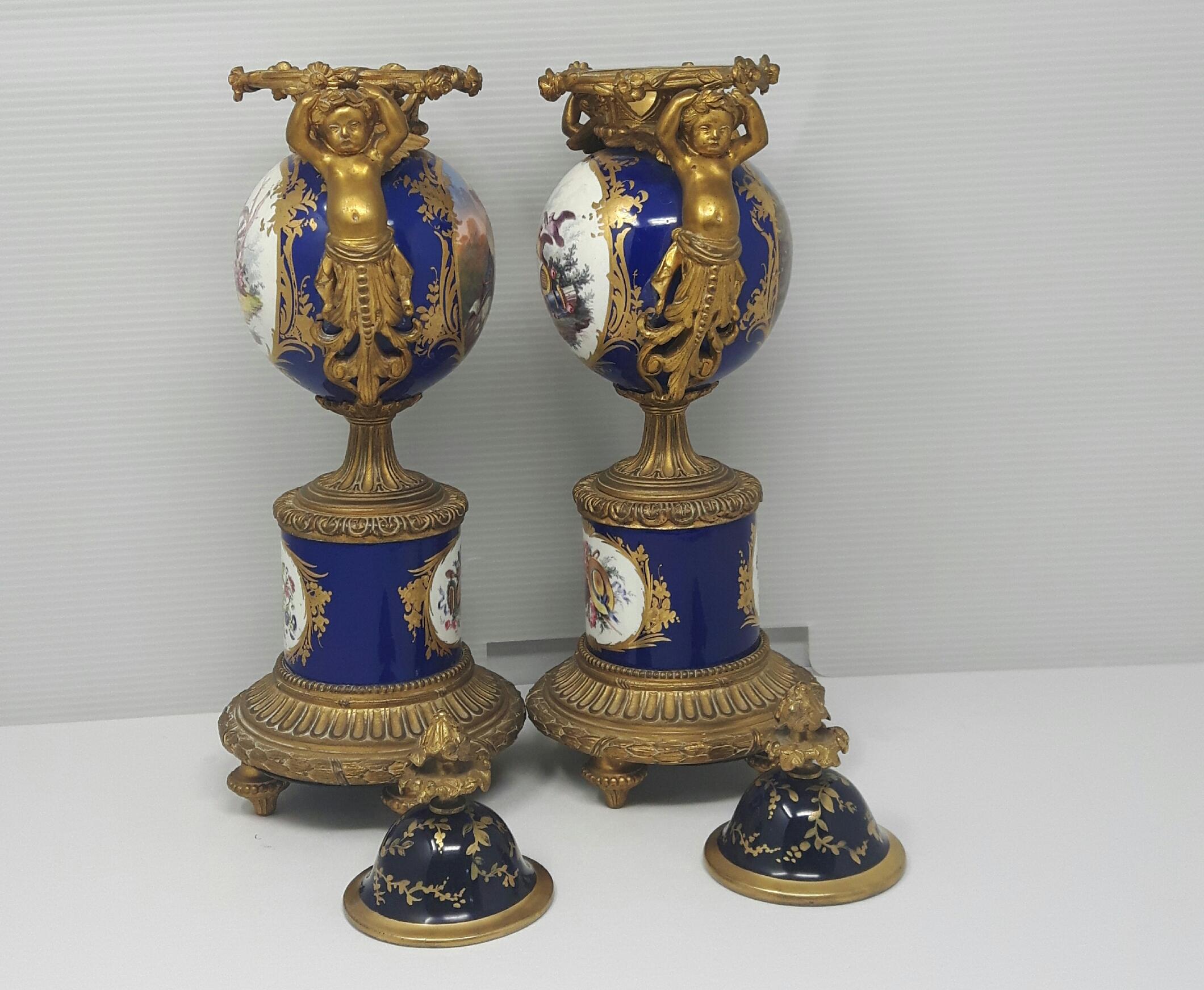 Bronze Pair of 19th Century Sèvres-Style Vases