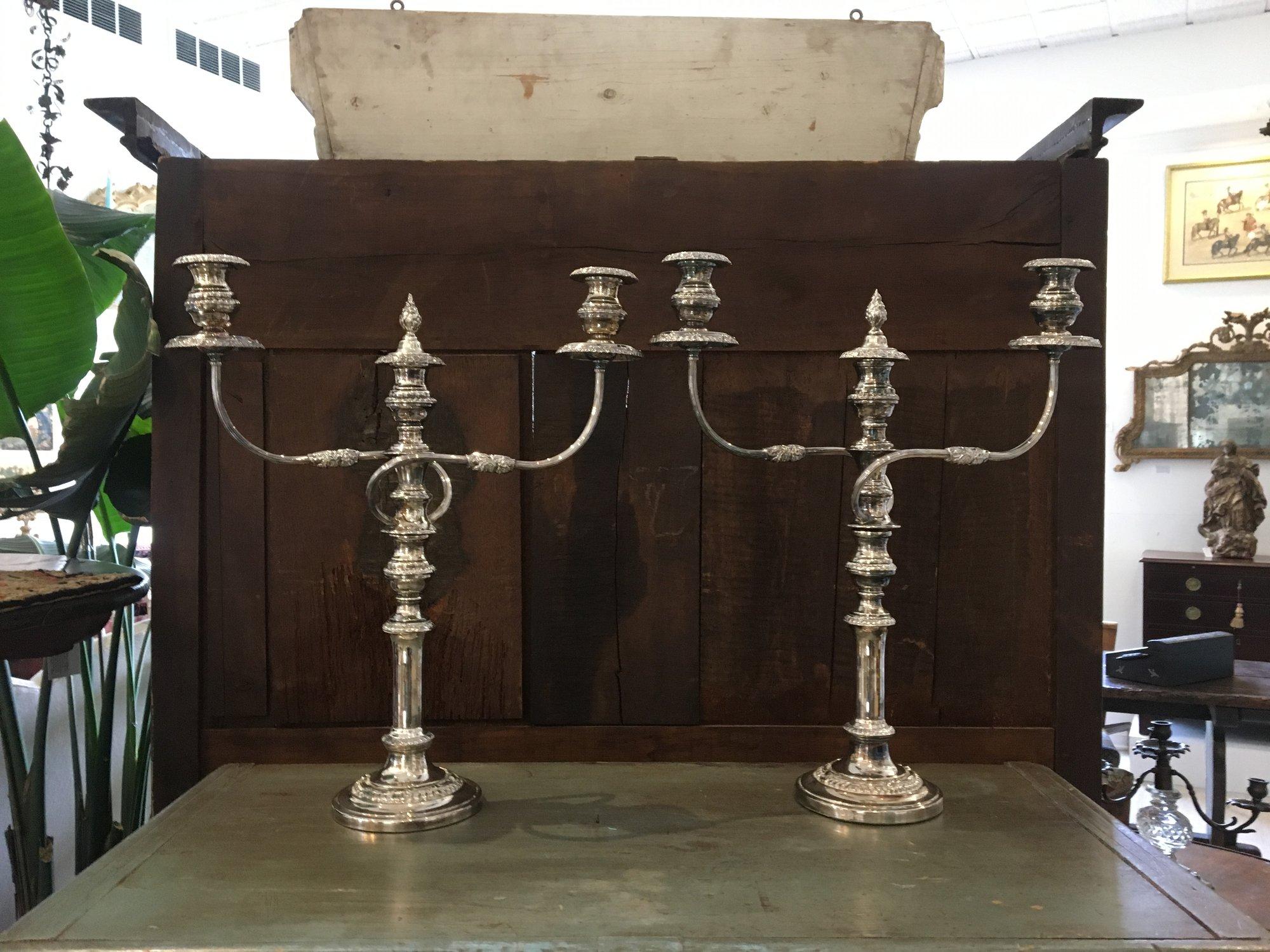 Pair of 19th Century Sheffield Plate Candleabra In Good Condition In Doylestown, PA