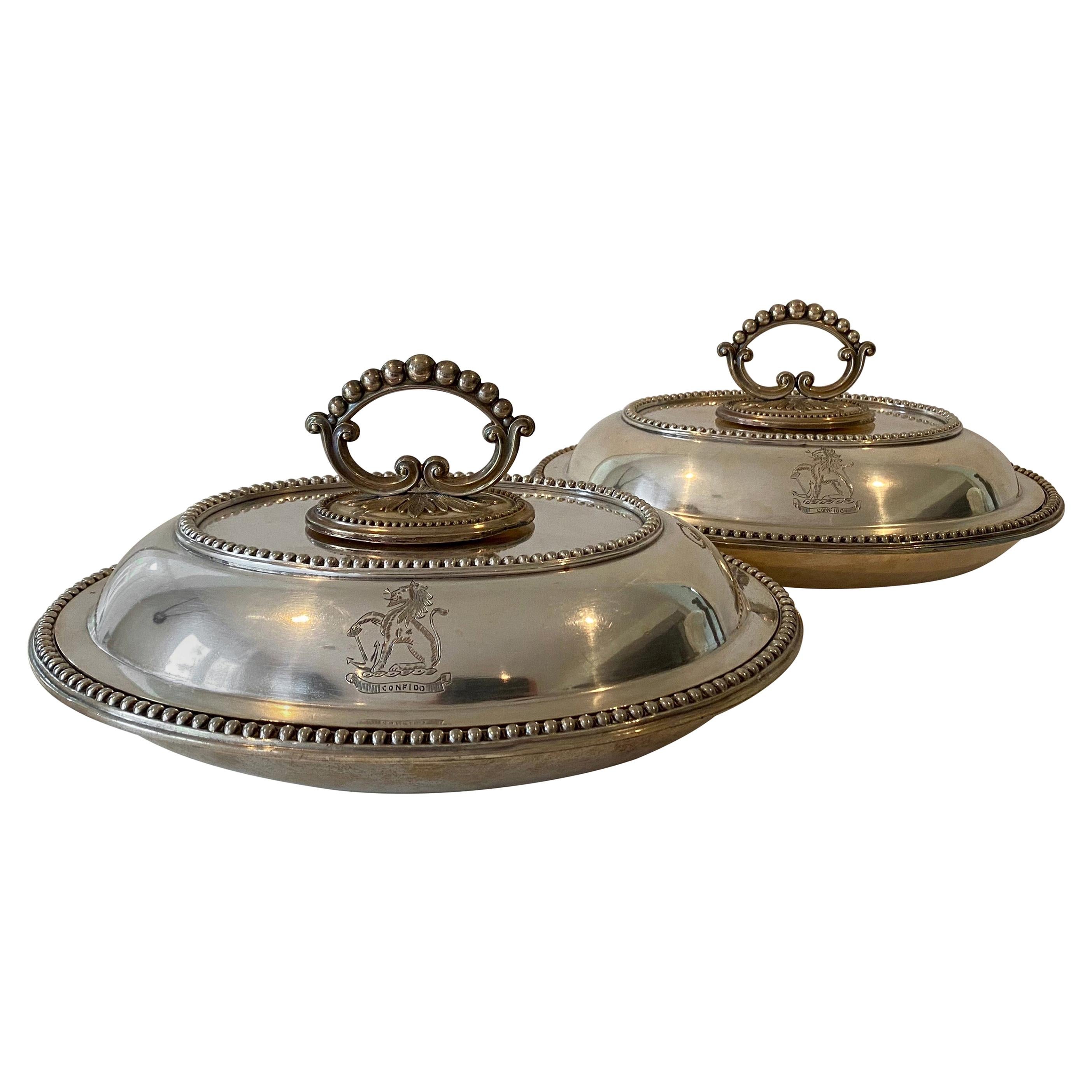 Pair of 19th Century Sheffield Silver Plated Covered Tureens For Sale