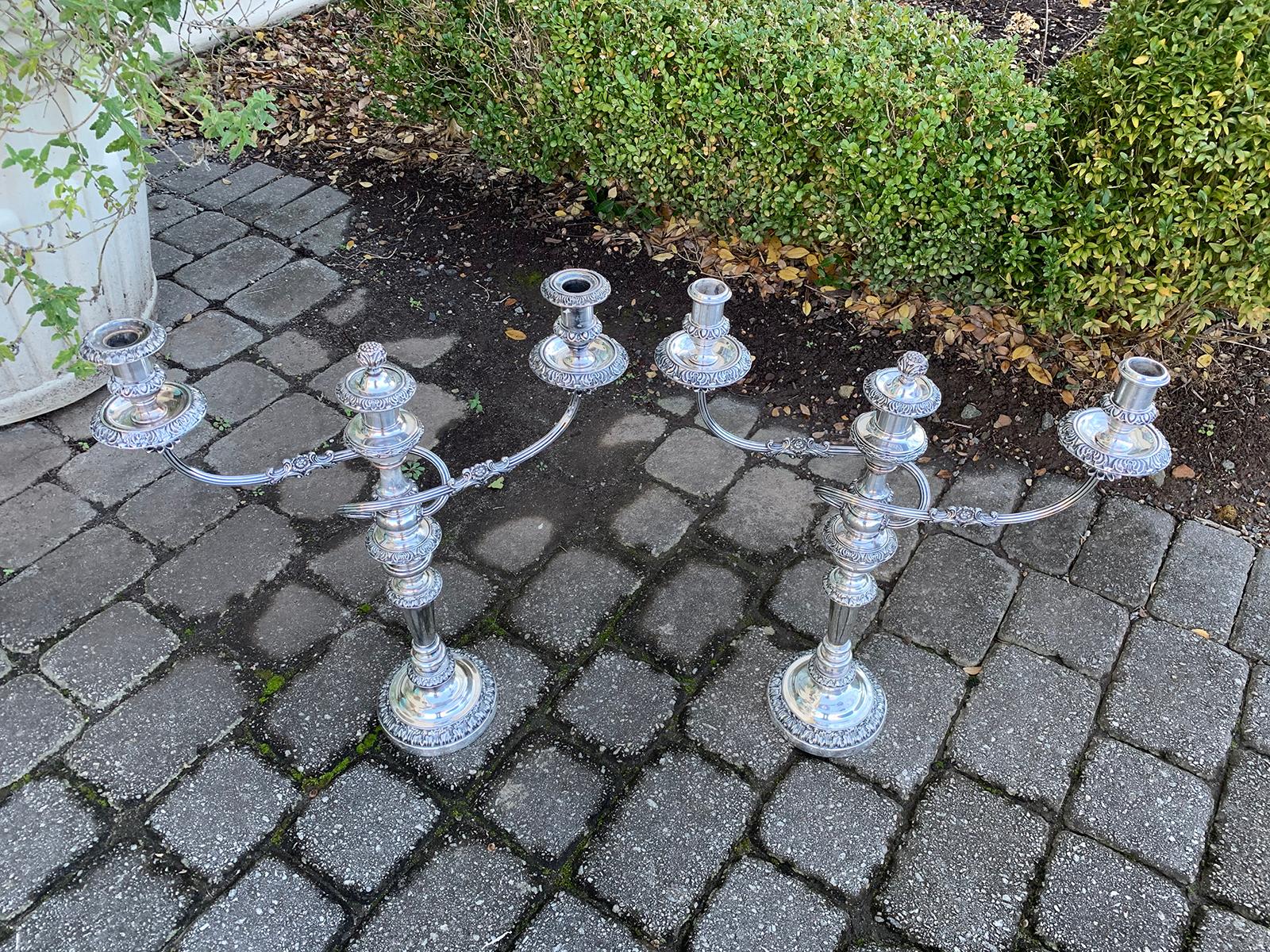 Pair of 19th Century Sheffield Silvered Two-Arm Candelabras In Good Condition For Sale In Atlanta, GA