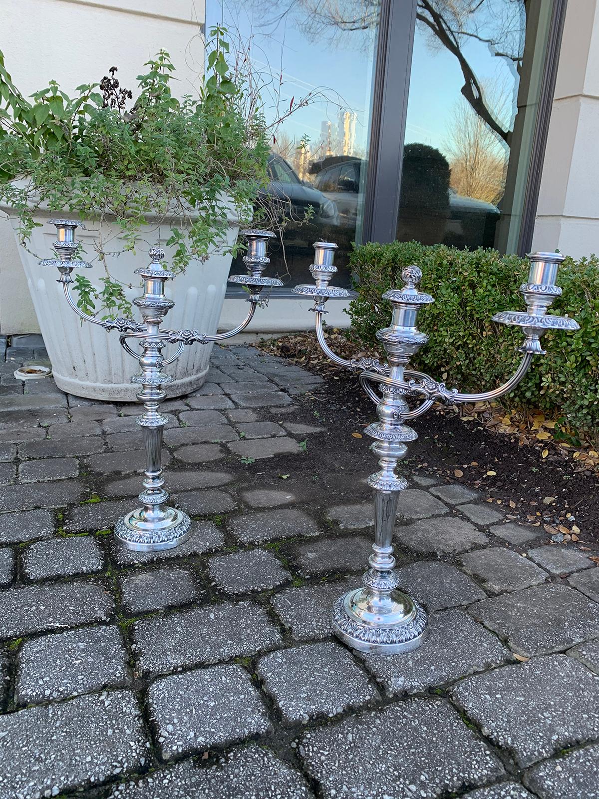 Pair of 19th Century Sheffield Silvered Two-Arm Candelabras For Sale 1