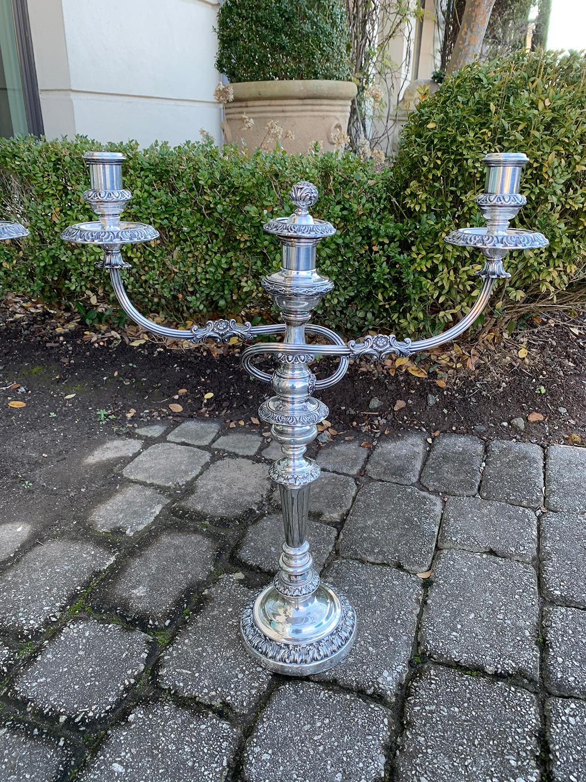 Pair of 19th Century Sheffield Silvered Two-Arm Candelabras For Sale 2