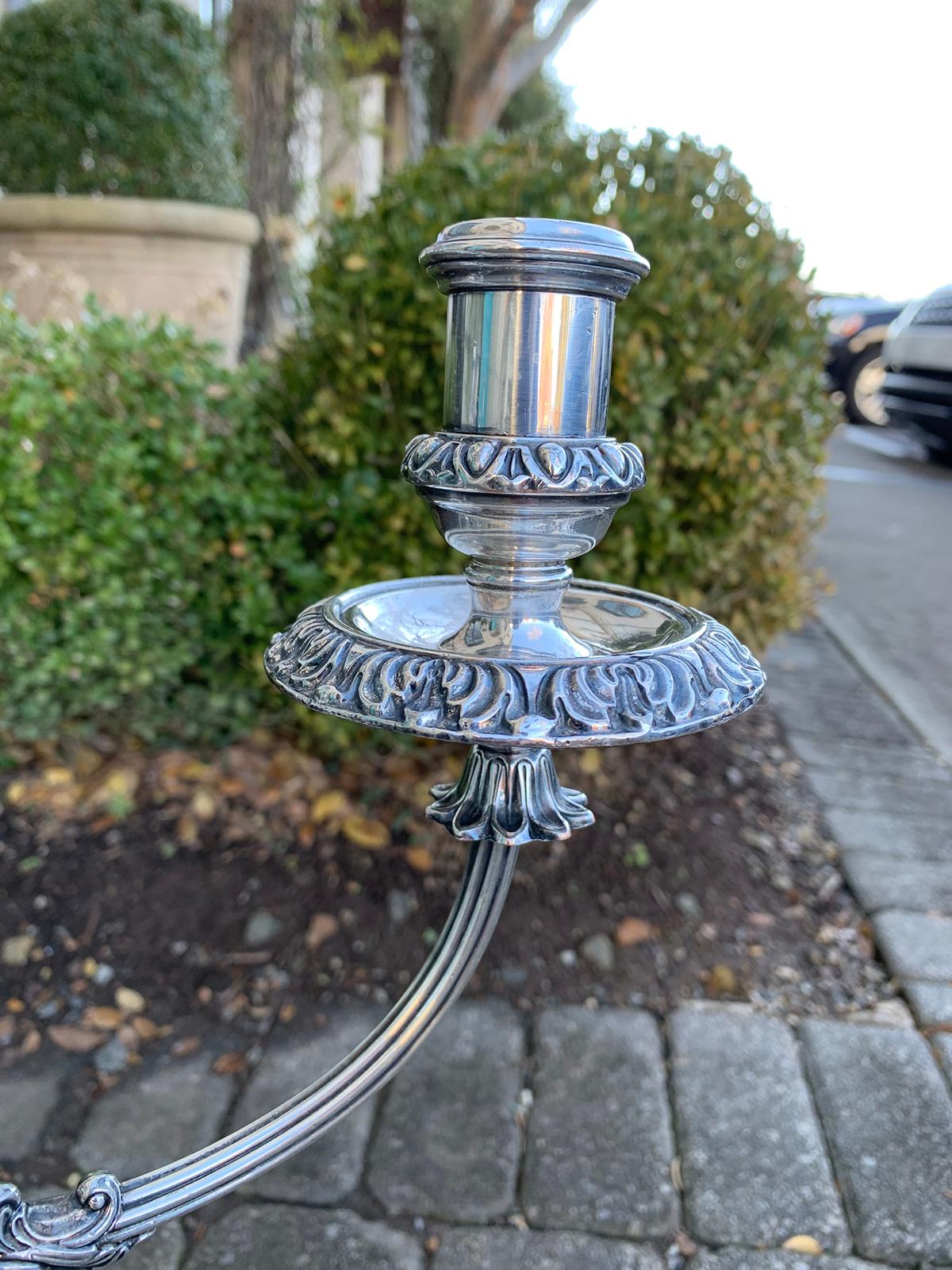 Pair of 19th Century Sheffield Silvered Two-Arm Candelabras For Sale 4