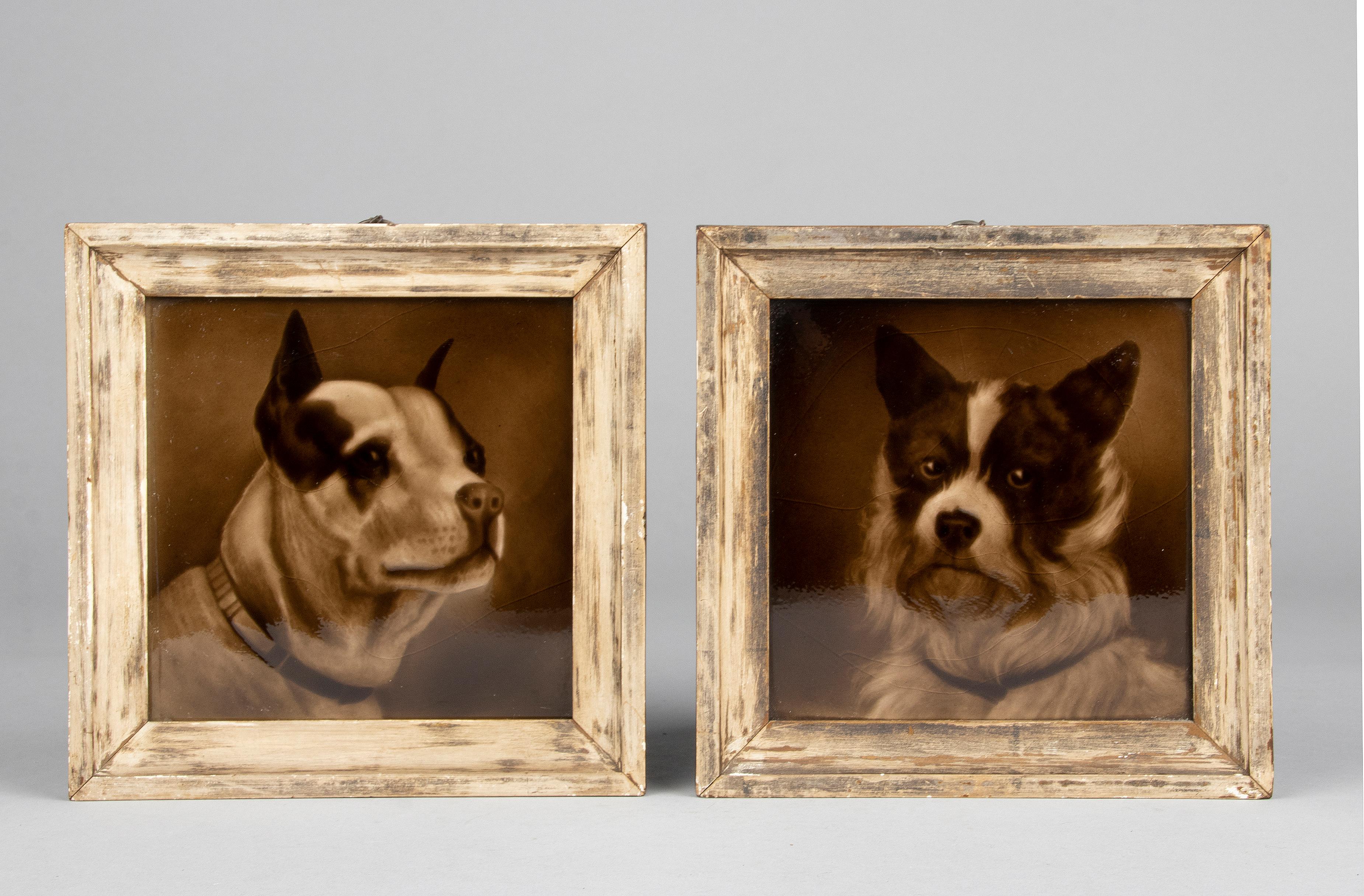 Victorian Pair of 19th Century Sherwin's Framed Tiles with Dog Portraits For Sale