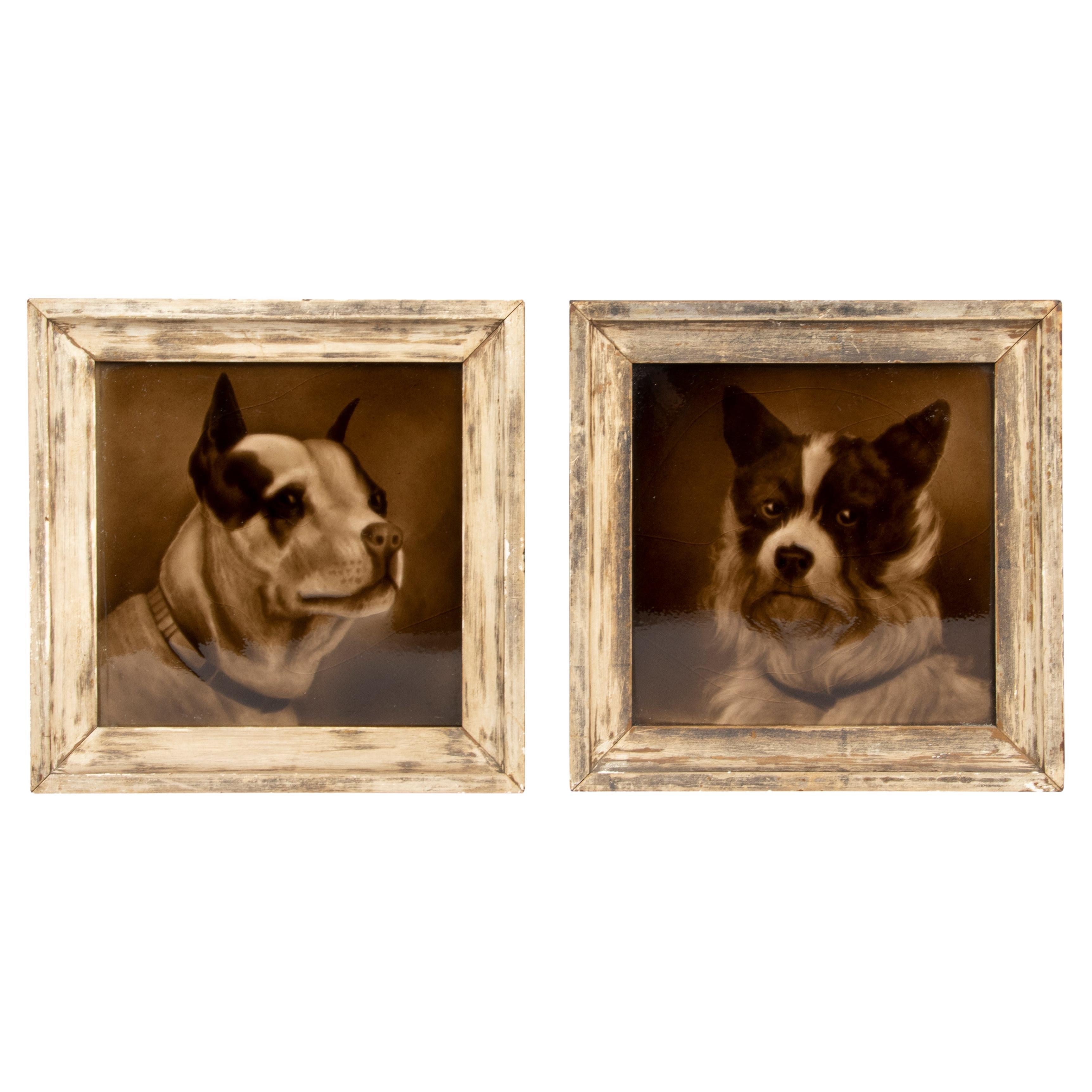 Pair of 19th Century Sherwin's Framed Tiles with Dog Portraits For Sale