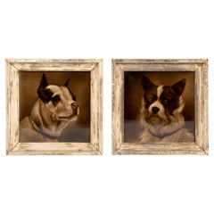 Pair of 19th Century Sherwin's Framed Tiles with Dog Portraits