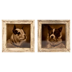 Antique Pair of 19th Century Sherwin's Framed Tiles with Dog Portraits