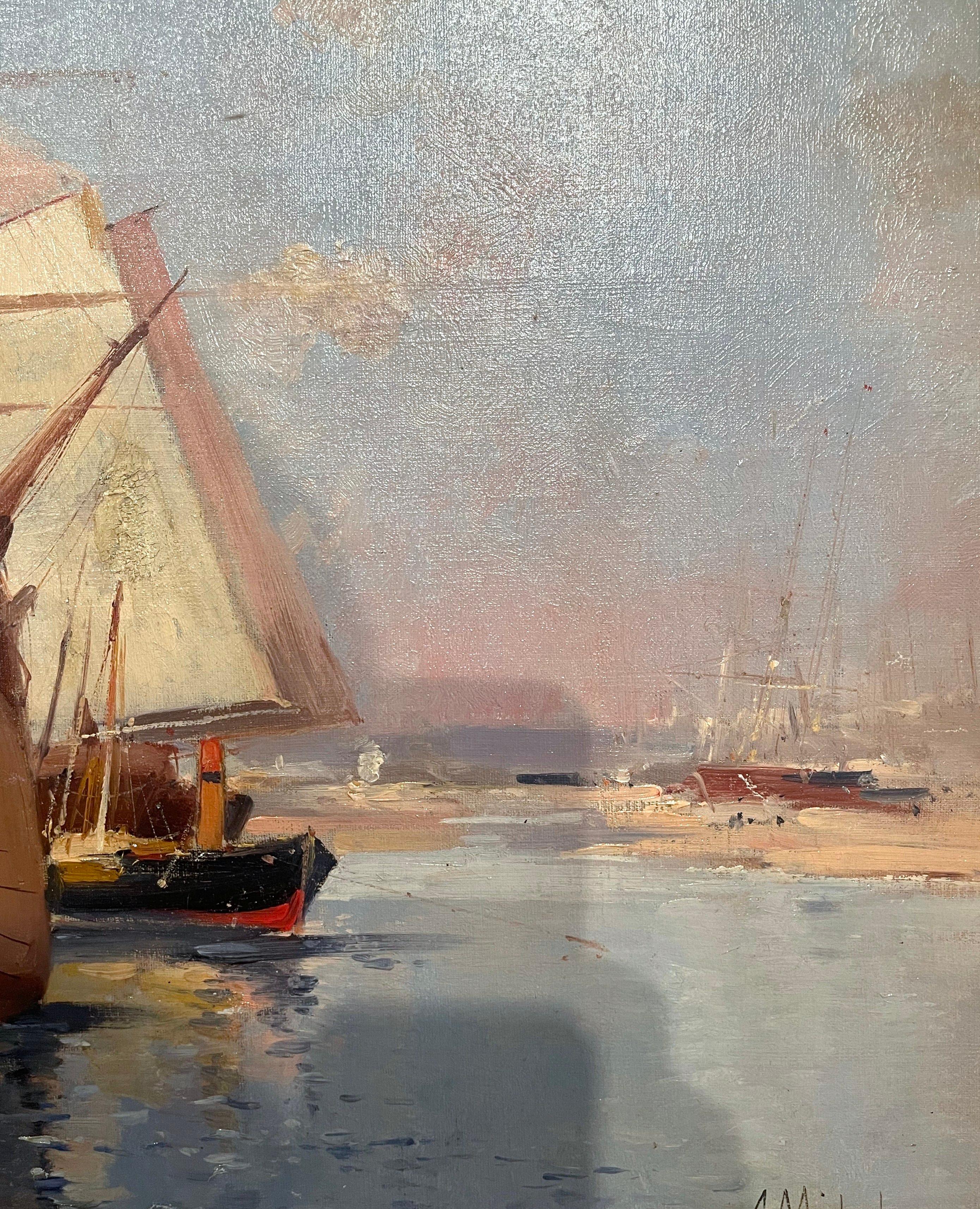 Pair of 19th Century Ship Oil Paintings Signed A. Michel for E. Galien-Laloue 10
