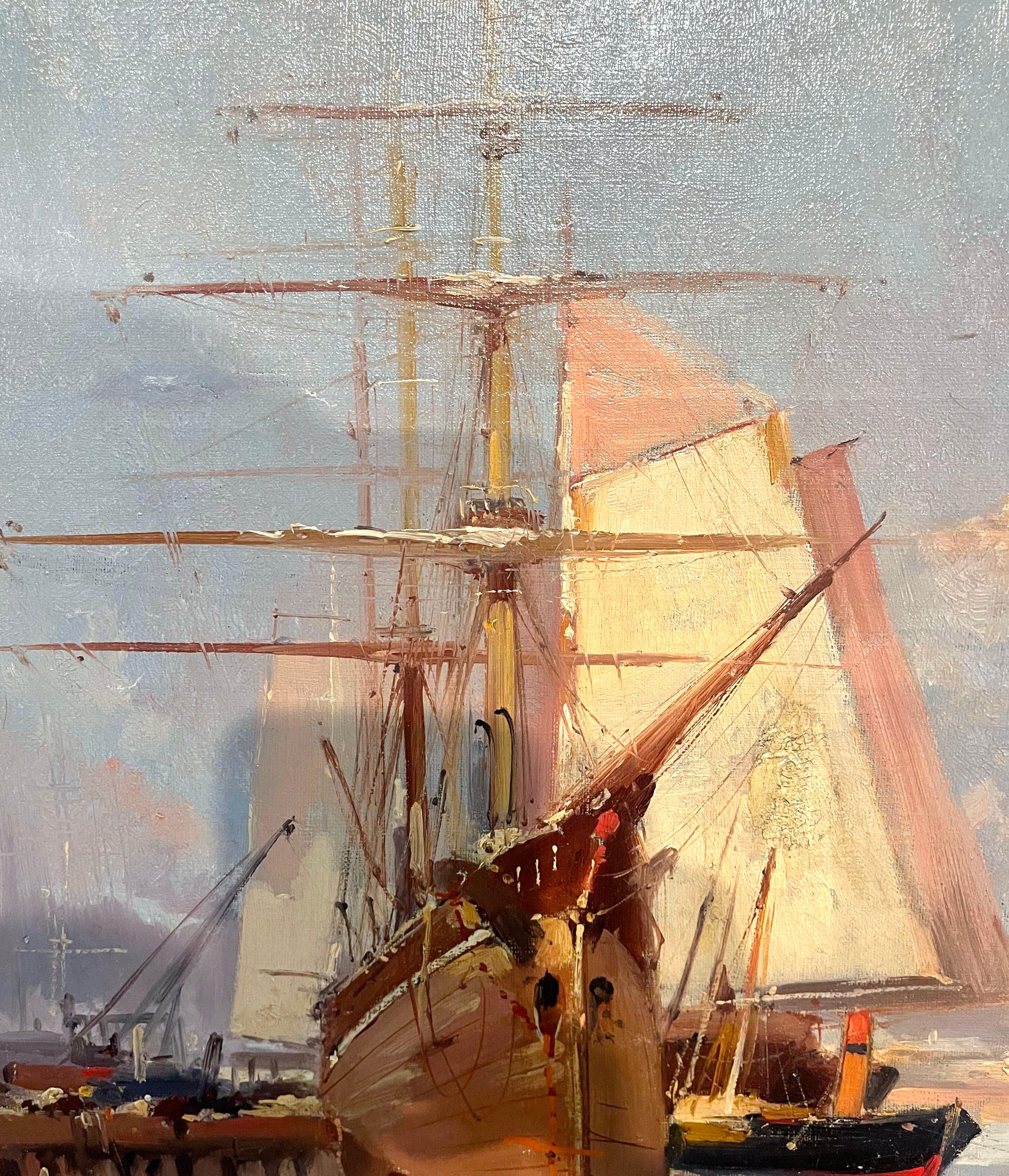 Pair of 19th Century Ship Oil Paintings Signed A. Michel for E. Galien-Laloue 11