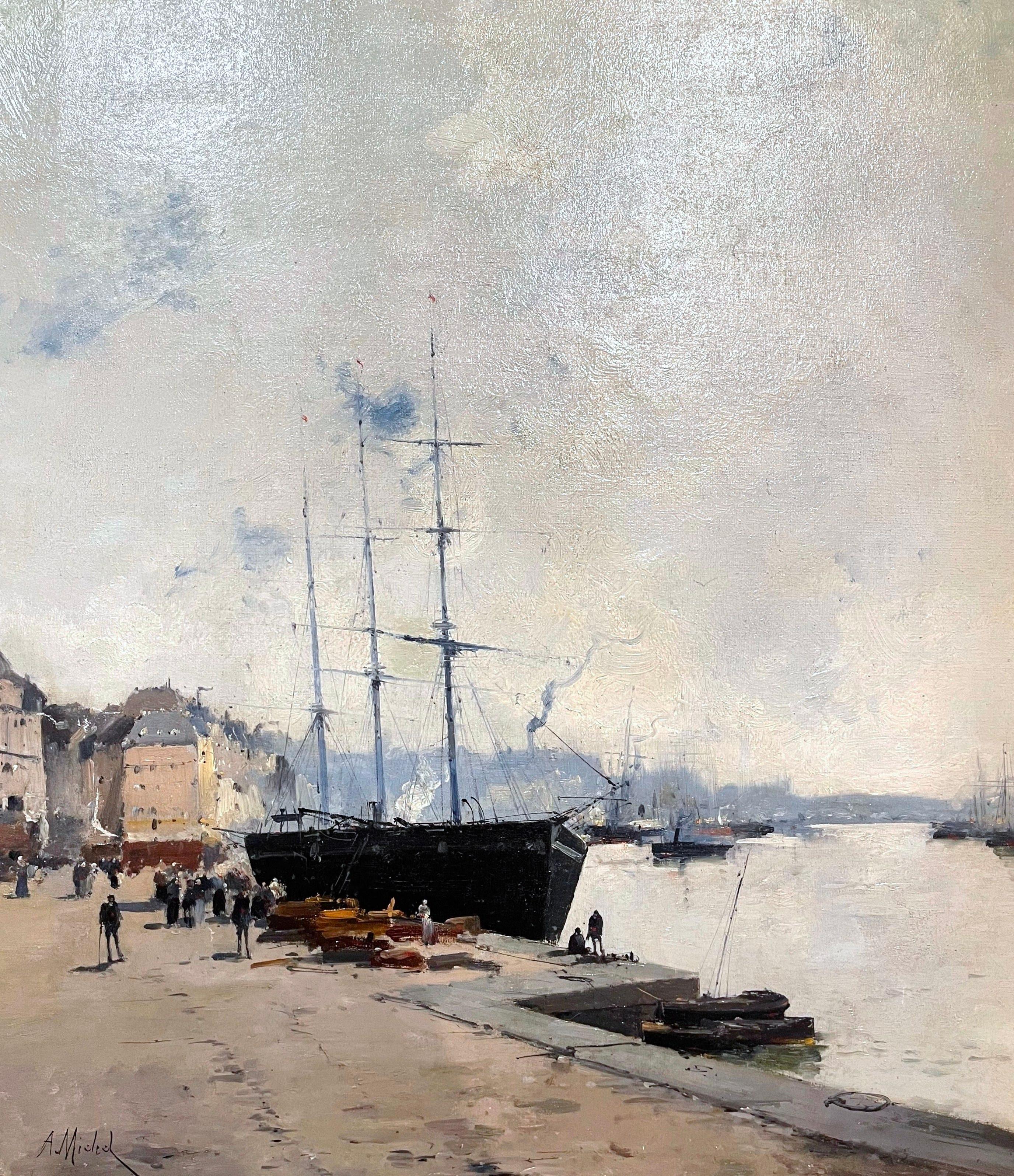 French Pair of 19th Century Ship Oil Paintings Signed A. Michel for E. Galien-Laloue