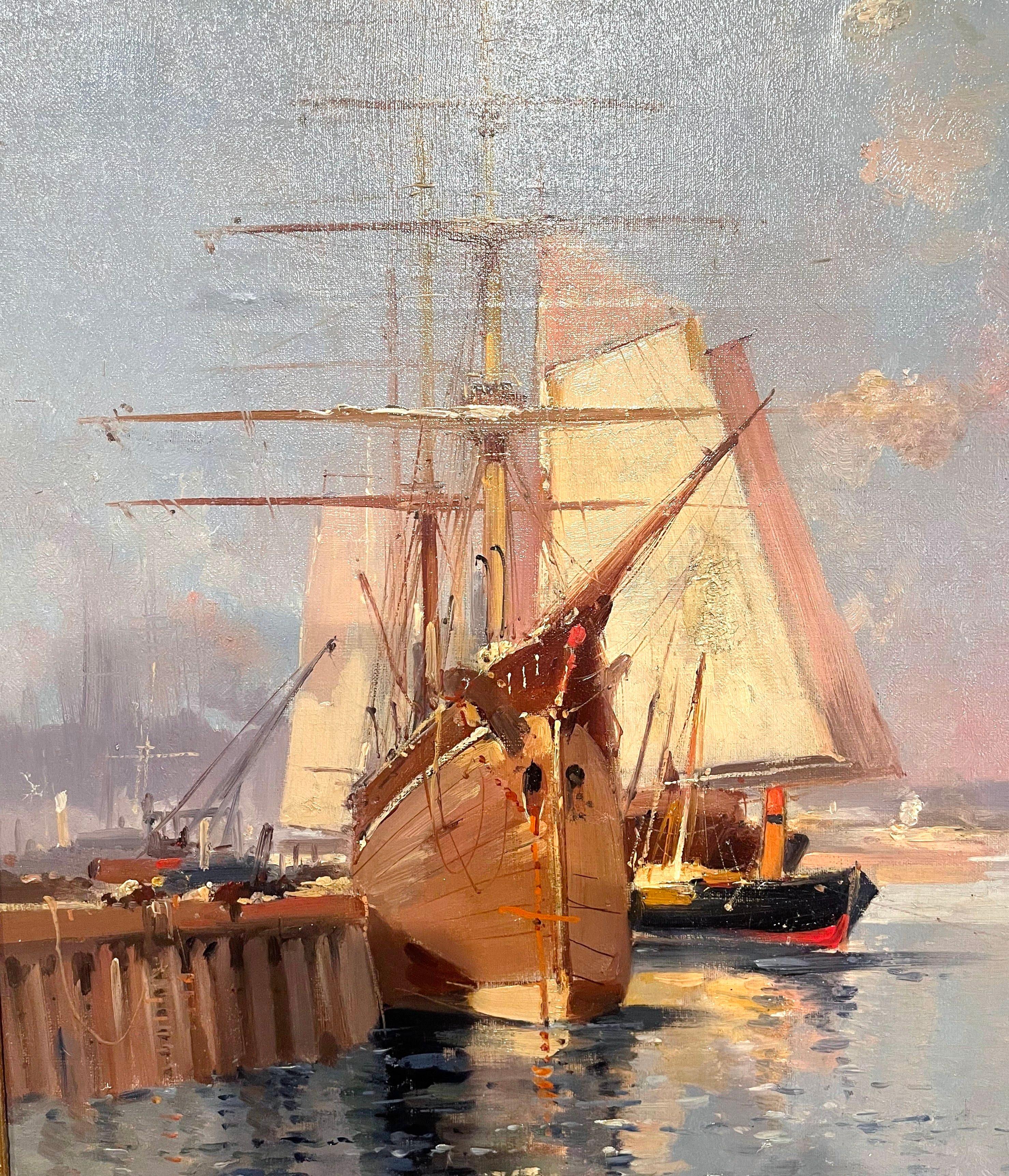 Pair of 19th Century Ship Oil Paintings Signed A. Michel for E. Galien-Laloue In Excellent Condition In Dallas, TX