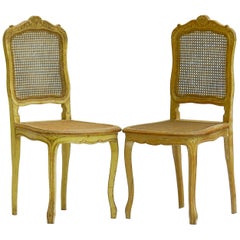 Pair of 19th Century Side Chairs French Louis XV Revival Original Paint Caned